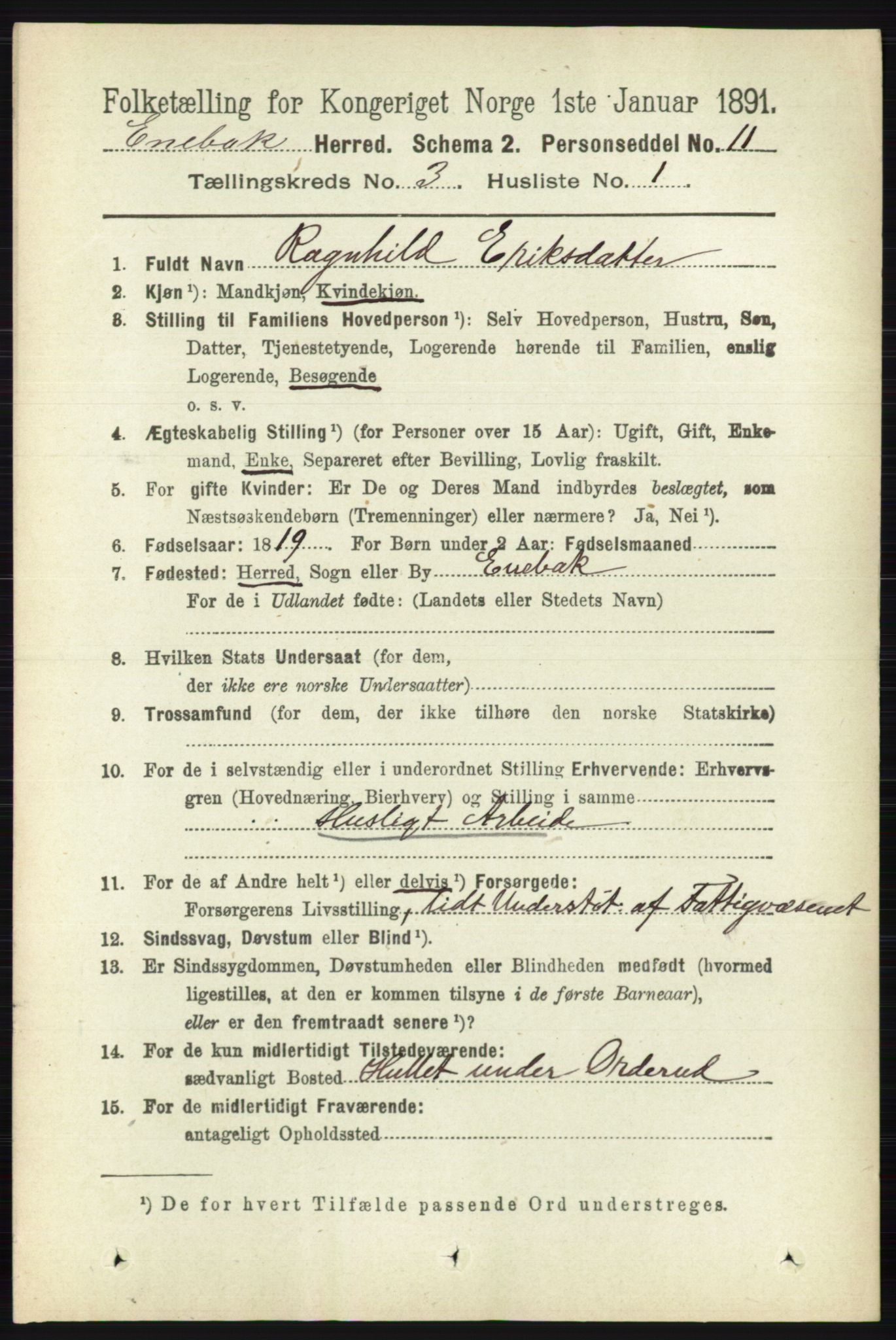 RA, Folketelling 1891 for 0229 Enebakk herred, 1891, s. 1130