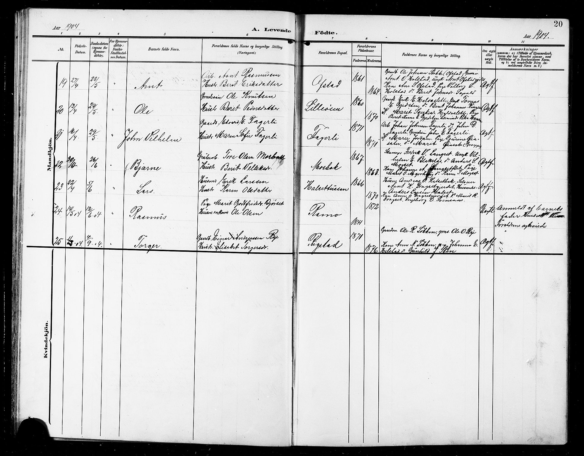 Ministerialprotokoller, klokkerbøker og fødselsregistre - Sør-Trøndelag, AV/SAT-A-1456/672/L0864: Klokkerbok nr. 672C03, 1902-1914, s. 20