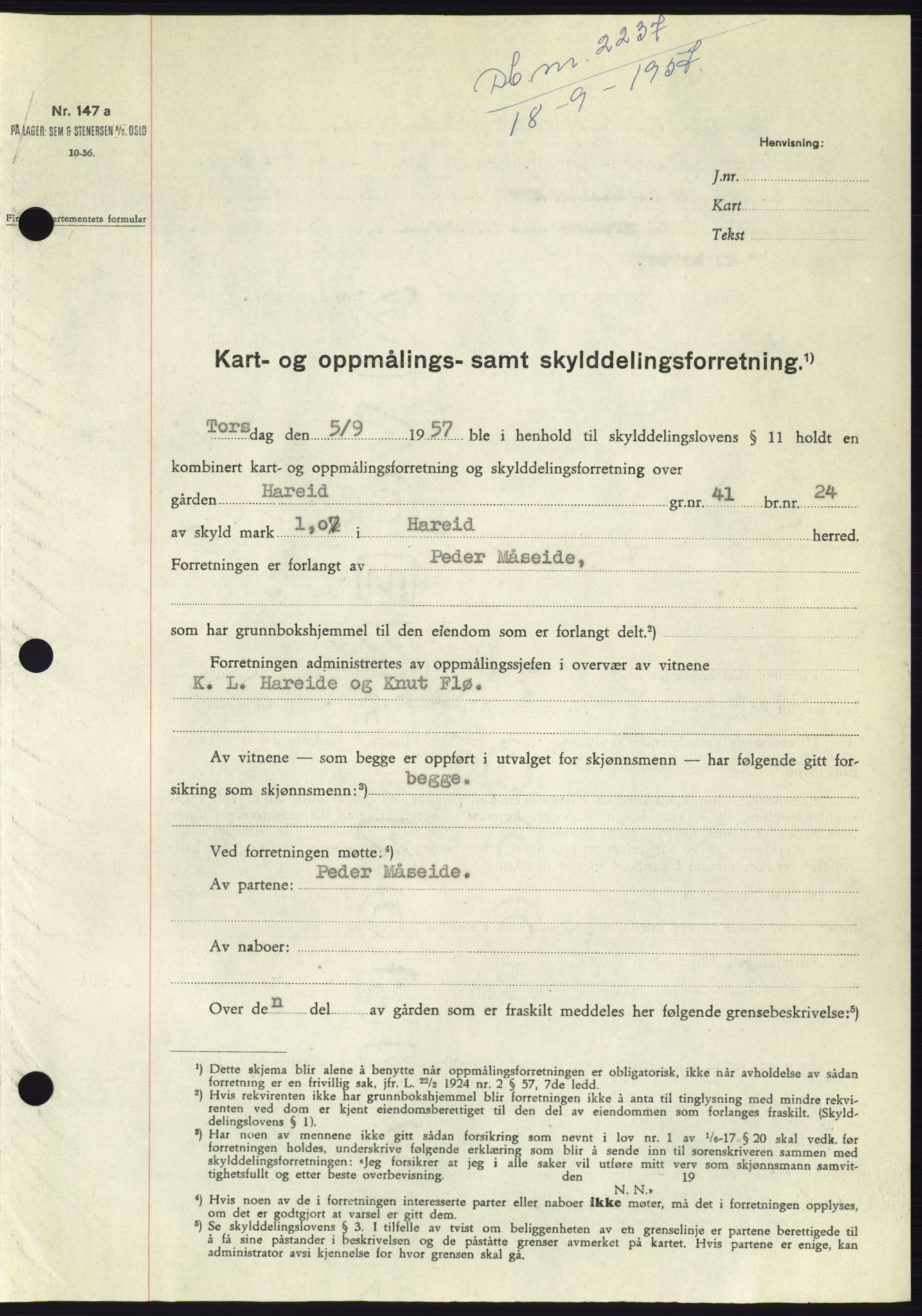 Søre Sunnmøre sorenskriveri, SAT/A-4122/1/2/2C/L0107: Pantebok nr. 33A, 1957-1957, Dagboknr: 2237/1957