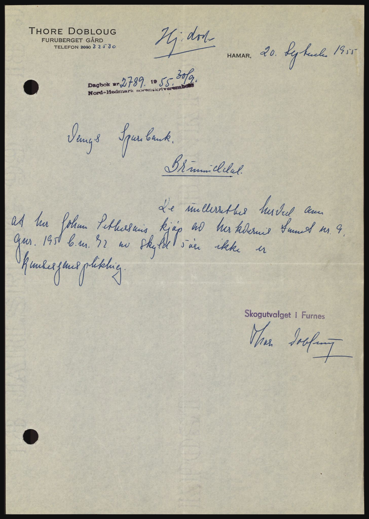 Nord-Hedmark sorenskriveri, SAH/TING-012/H/Hc/L0010: Pantebok nr. 10, 1955-1956, Dagboknr: 2789/1955