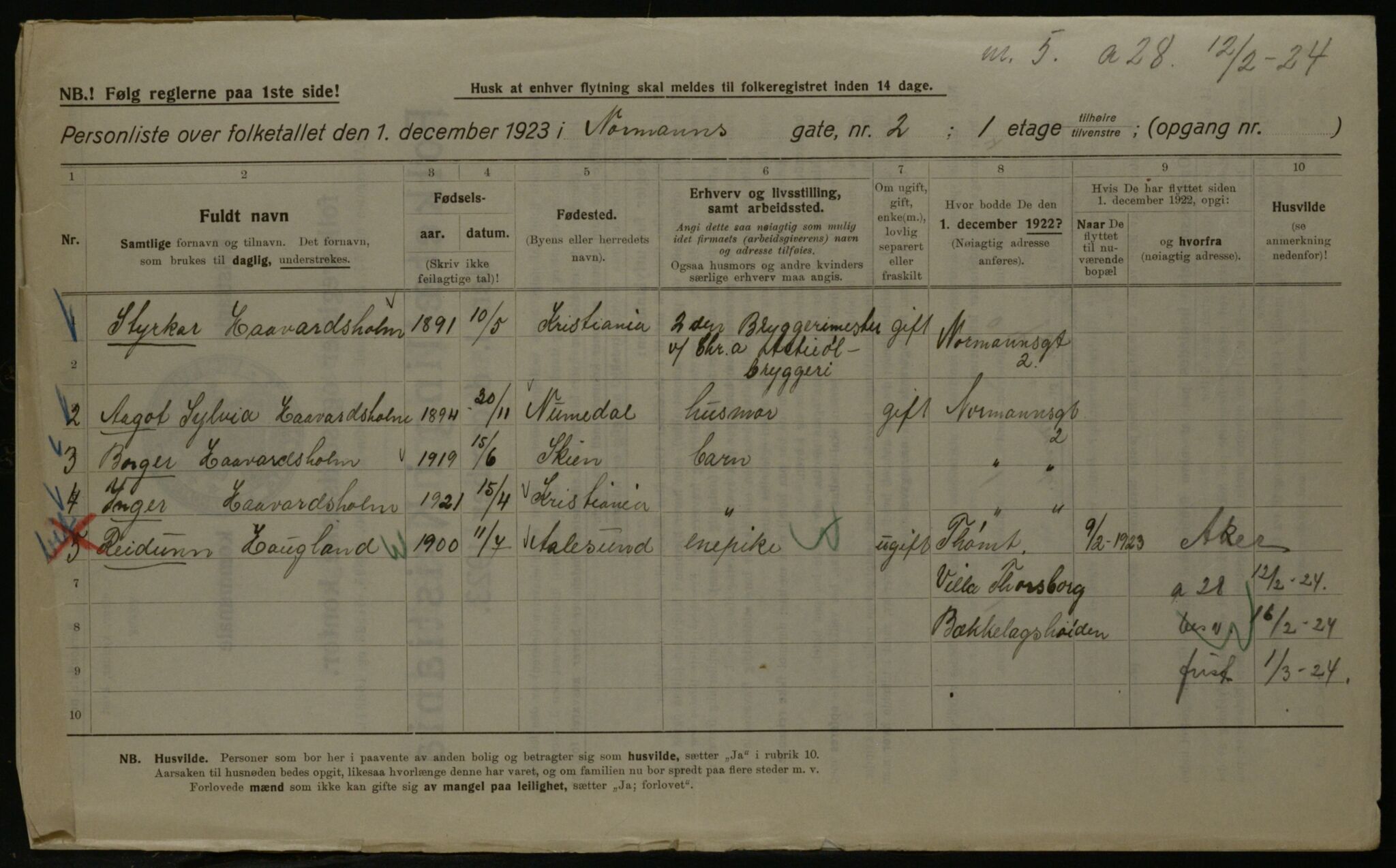 OBA, Kommunal folketelling 1.12.1923 for Kristiania, 1923, s. 80716