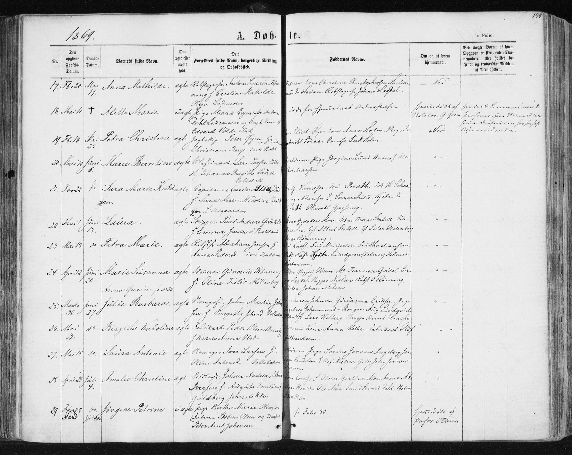 Ministerialprotokoller, klokkerbøker og fødselsregistre - Sør-Trøndelag, SAT/A-1456/604/L0186: Ministerialbok nr. 604A07, 1866-1877, s. 144