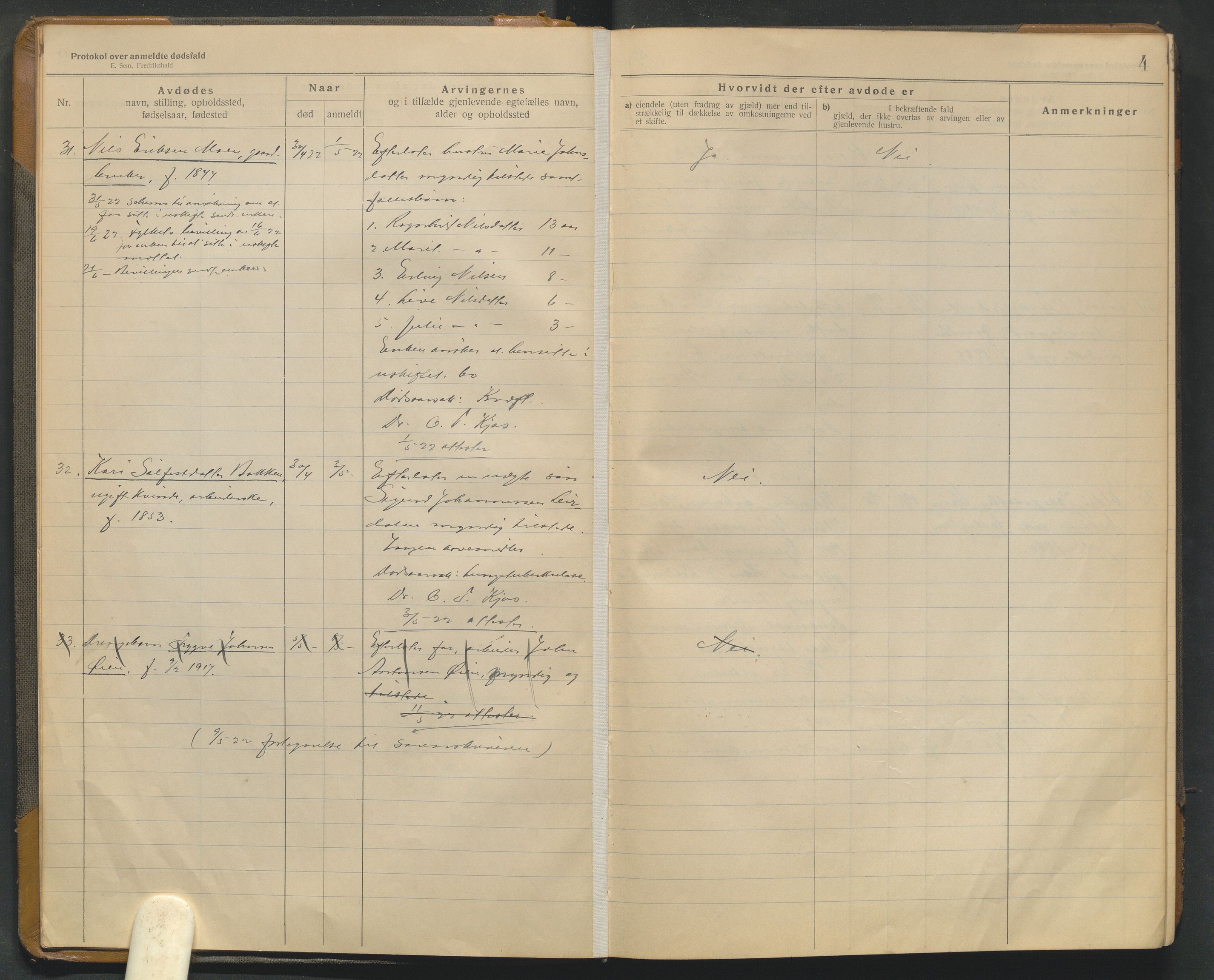 Lom lensmannskontor, AV/SAH-PGL-006/H/Ha/Haa/L0001/0004: Dødsfallsprotokoller / Dødsfallsprotokoll, 1922-1937, s. 4