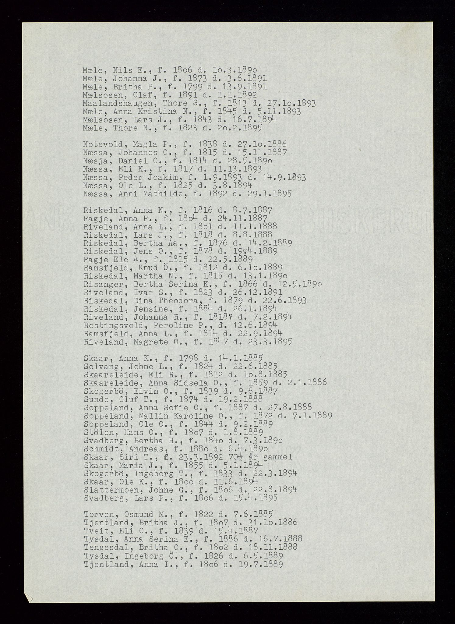 Årdal lensmannskontor, SAST/A-100453/Gga/L0001: "Register til dødsfallprotokollene i Årdal", 1885-1964, s. 3