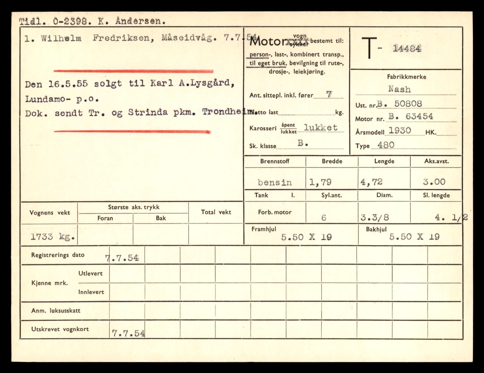 Møre og Romsdal vegkontor - Ålesund trafikkstasjon, AV/SAT-A-4099/F/Fe/L0046: Registreringskort for kjøretøy T 14445 - T 14579, 1927-1998