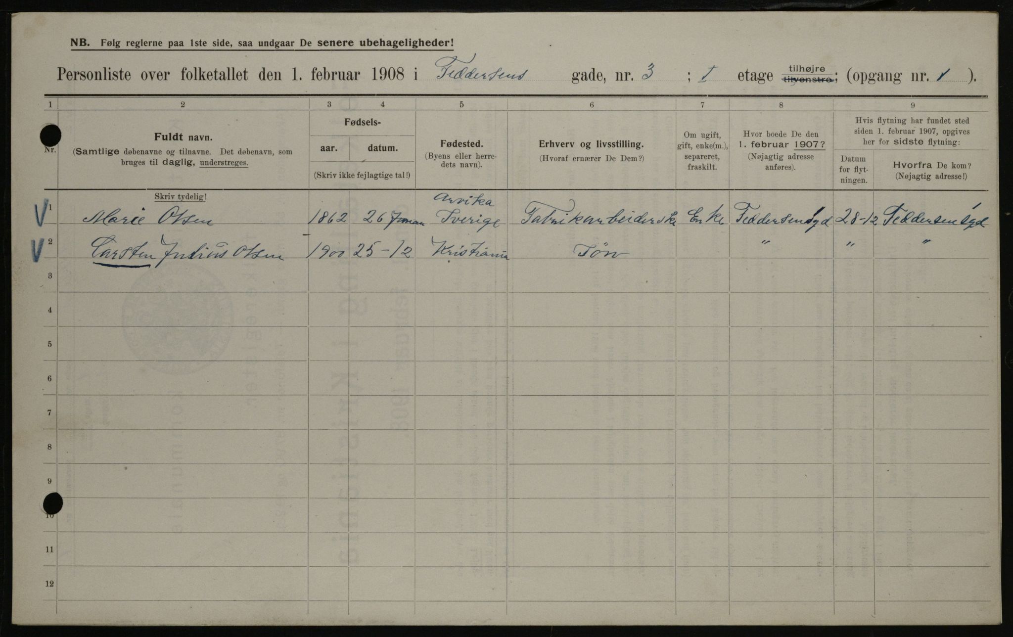 OBA, Kommunal folketelling 1.2.1908 for Kristiania kjøpstad, 1908, s. 21834