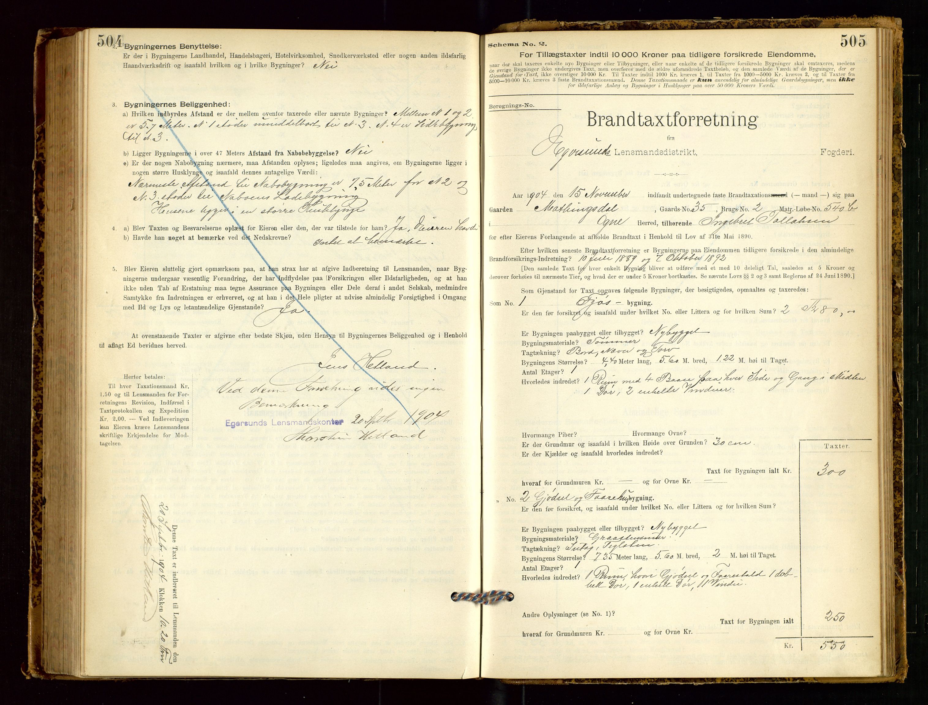 Eigersund lensmannskontor, SAST/A-100171/Gob/L0001: Skjemaprotokoll, 1894-1909, s. 504-505