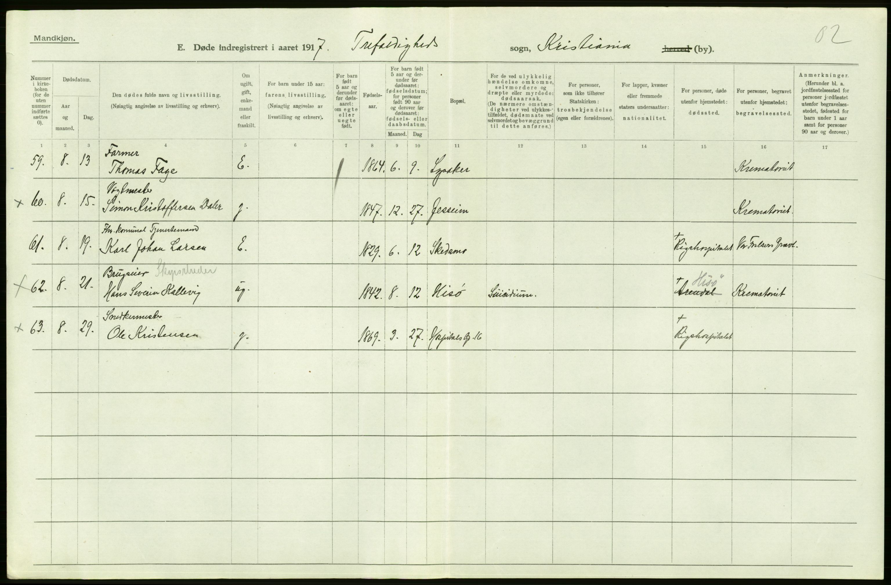 Statistisk sentralbyrå, Sosiodemografiske emner, Befolkning, AV/RA-S-2228/D/Df/Dfb/Dfbg/L0010: Kristiania: Døde, 1917, s. 674