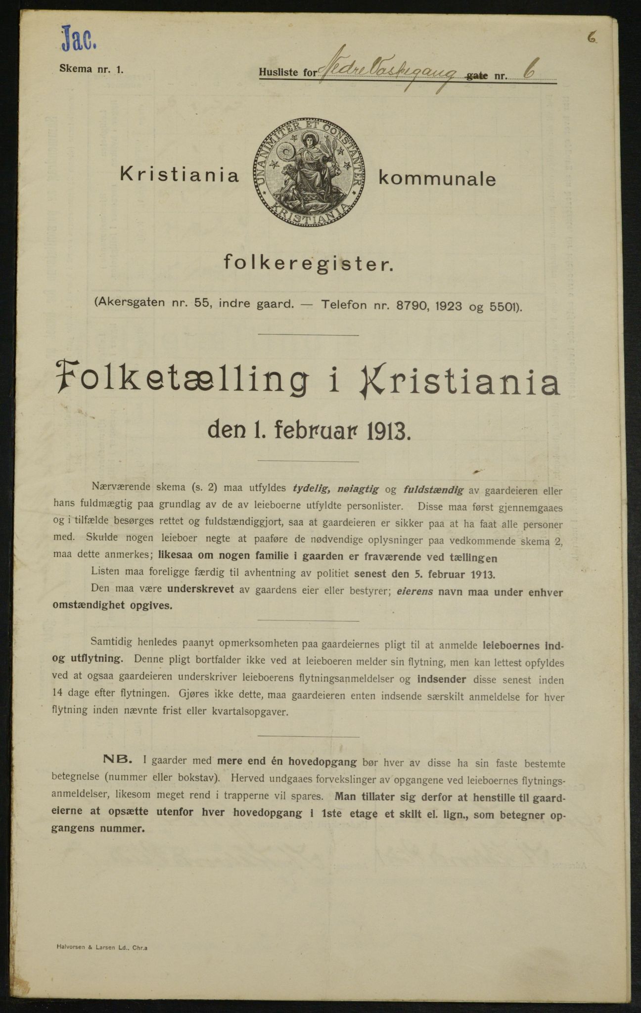 OBA, Kommunal folketelling 1.2.1913 for Kristiania, 1913, s. 69503