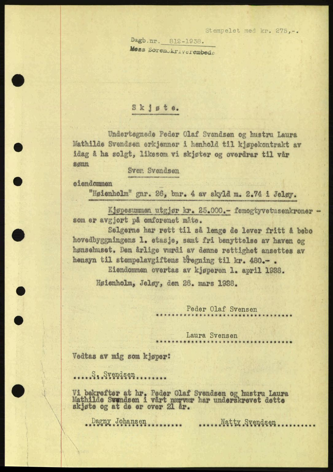 Moss sorenskriveri, SAO/A-10168: Pantebok nr. A4, 1938-1938, Dagboknr: 812/1938