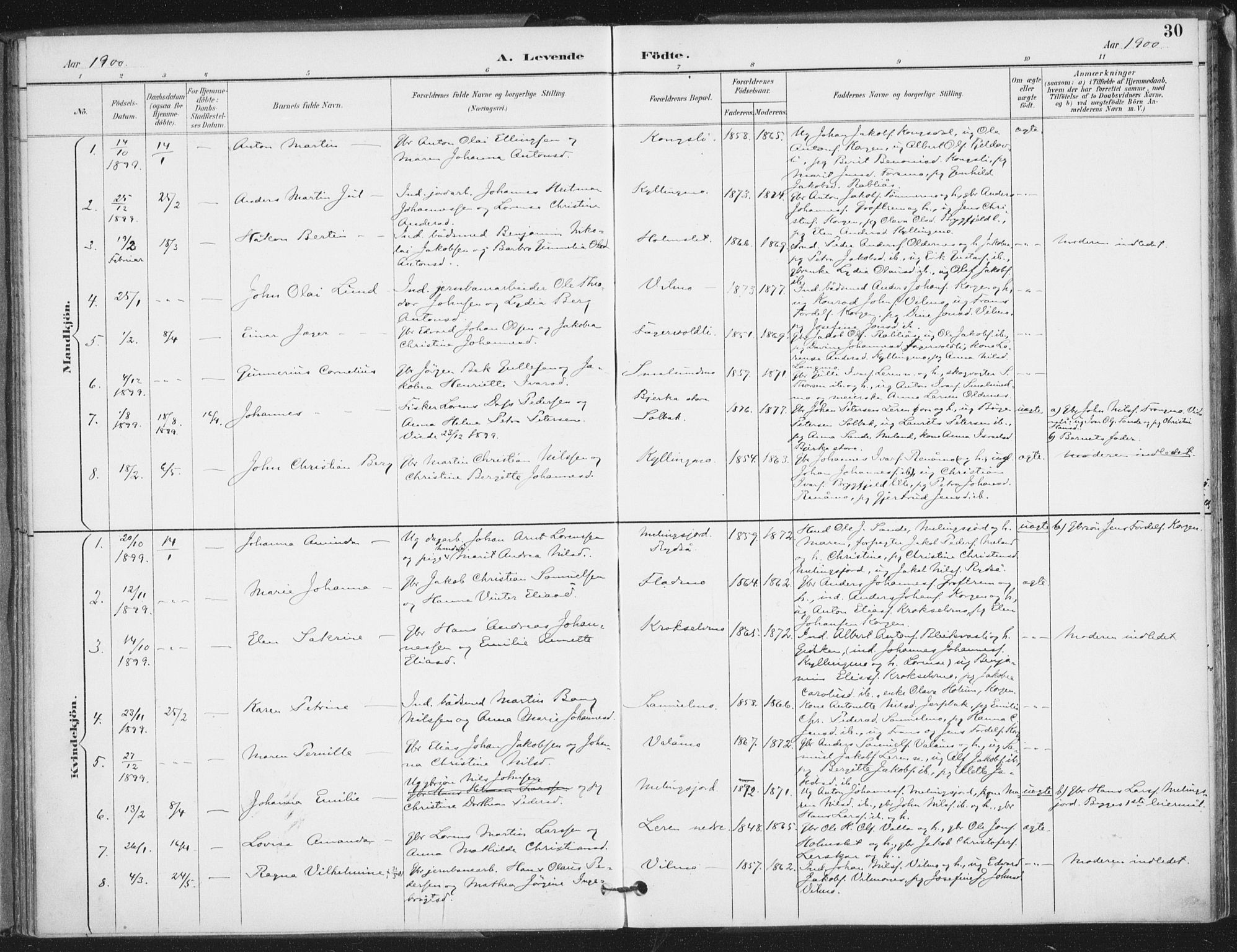 Ministerialprotokoller, klokkerbøker og fødselsregistre - Nordland, SAT/A-1459/826/L0380: Ministerialbok nr. 826A03, 1891-1911, s. 30