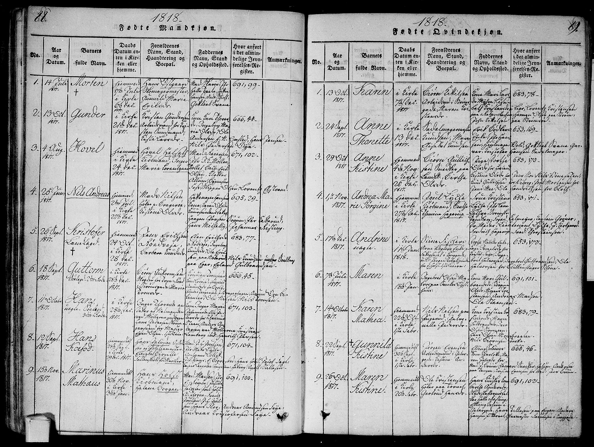 Bragernes kirkebøker, AV/SAKO-A-6/G/Ga/L0001: Klokkerbok nr. 1, 1815-1829, s. 88-89