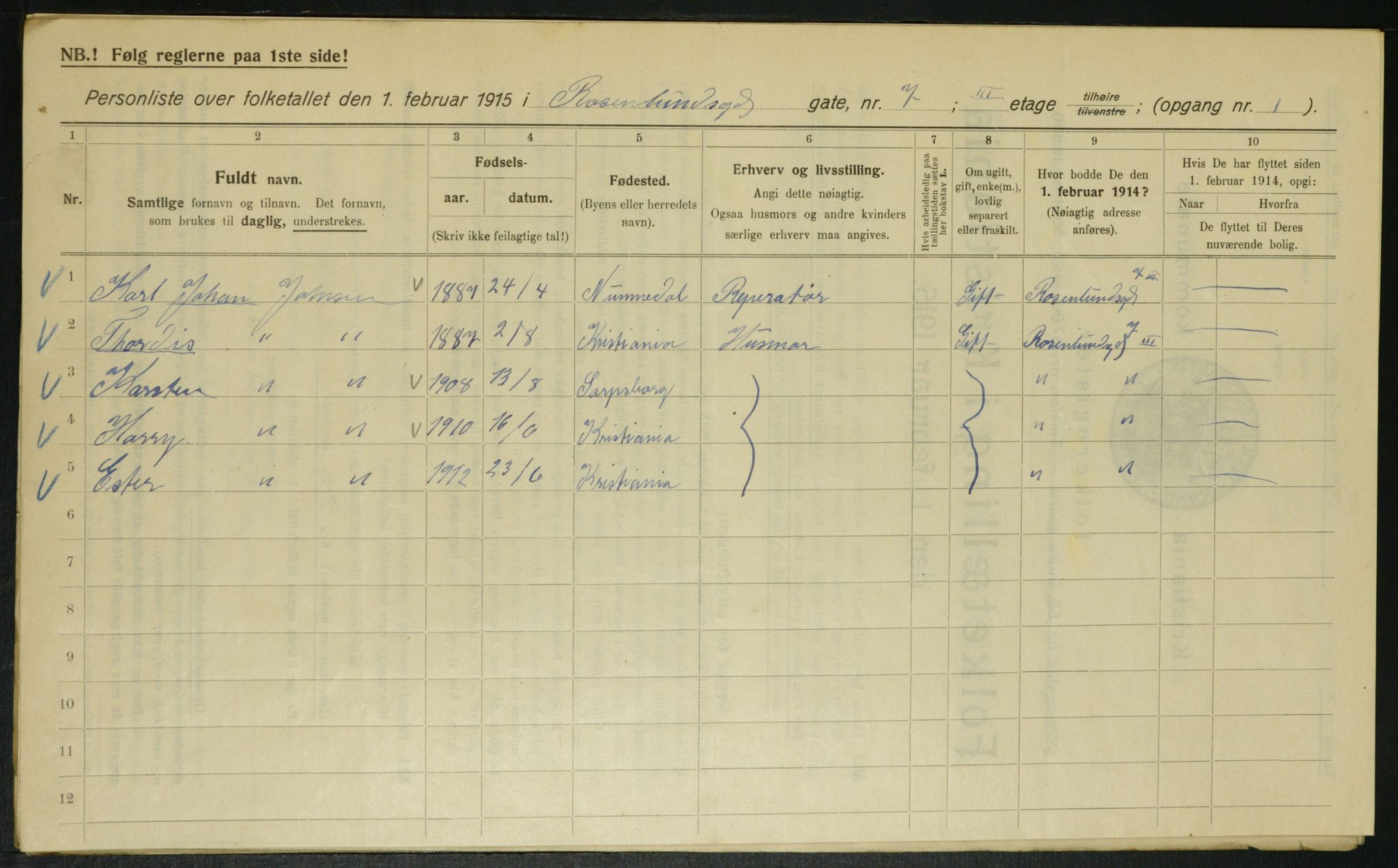 OBA, Kommunal folketelling 1.2.1915 for Kristiania, 1915, s. 83724