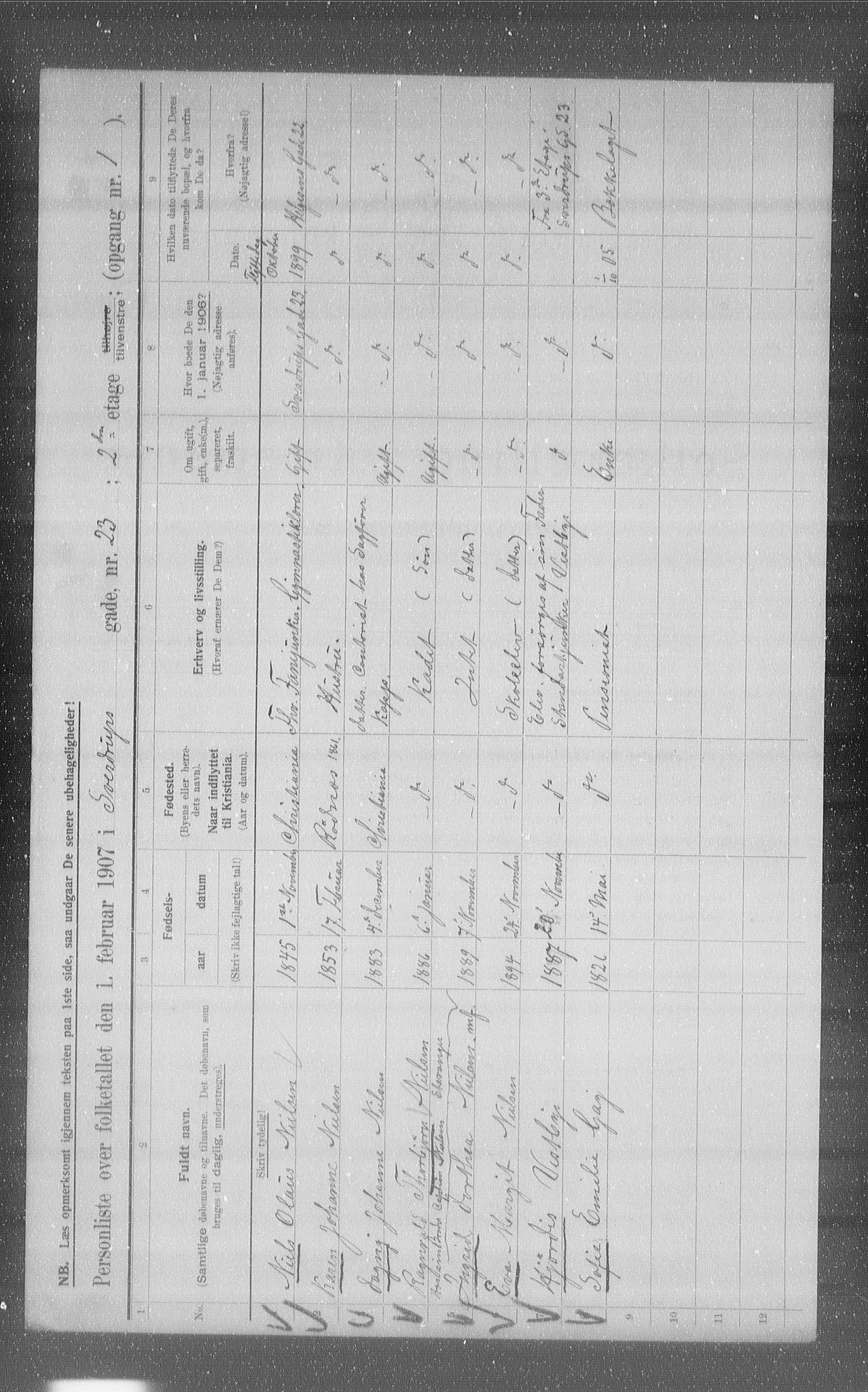 OBA, Kommunal folketelling 1.2.1907 for Kristiania kjøpstad, 1907, s. 53805