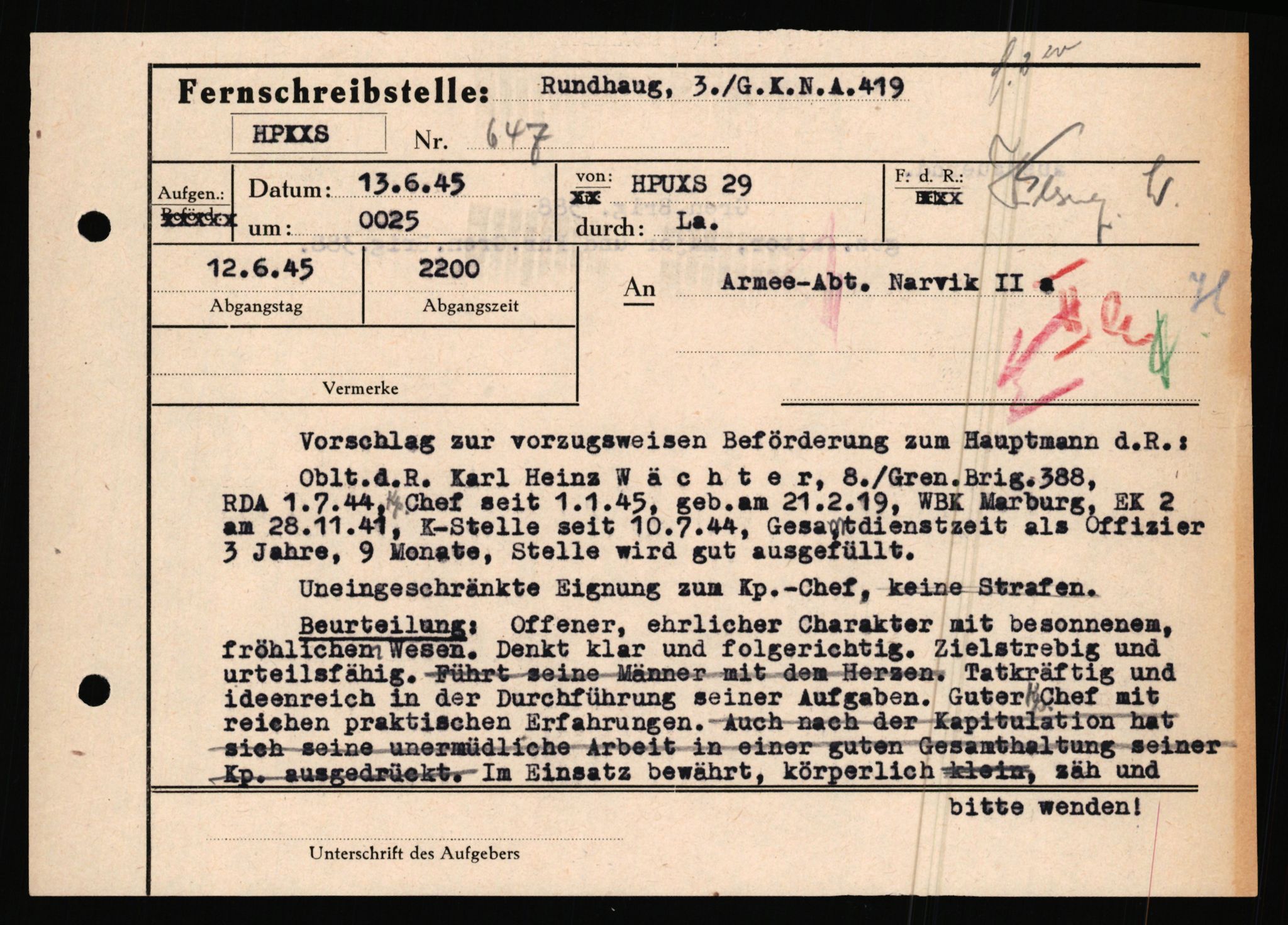 Forsvarets Overkommando. 2 kontor. Arkiv 11.4. Spredte tyske arkivsaker, AV/RA-RAFA-7031/D/Dar/Dara/L0019: Personalbøker og diverse, 1940-1945, s. 506