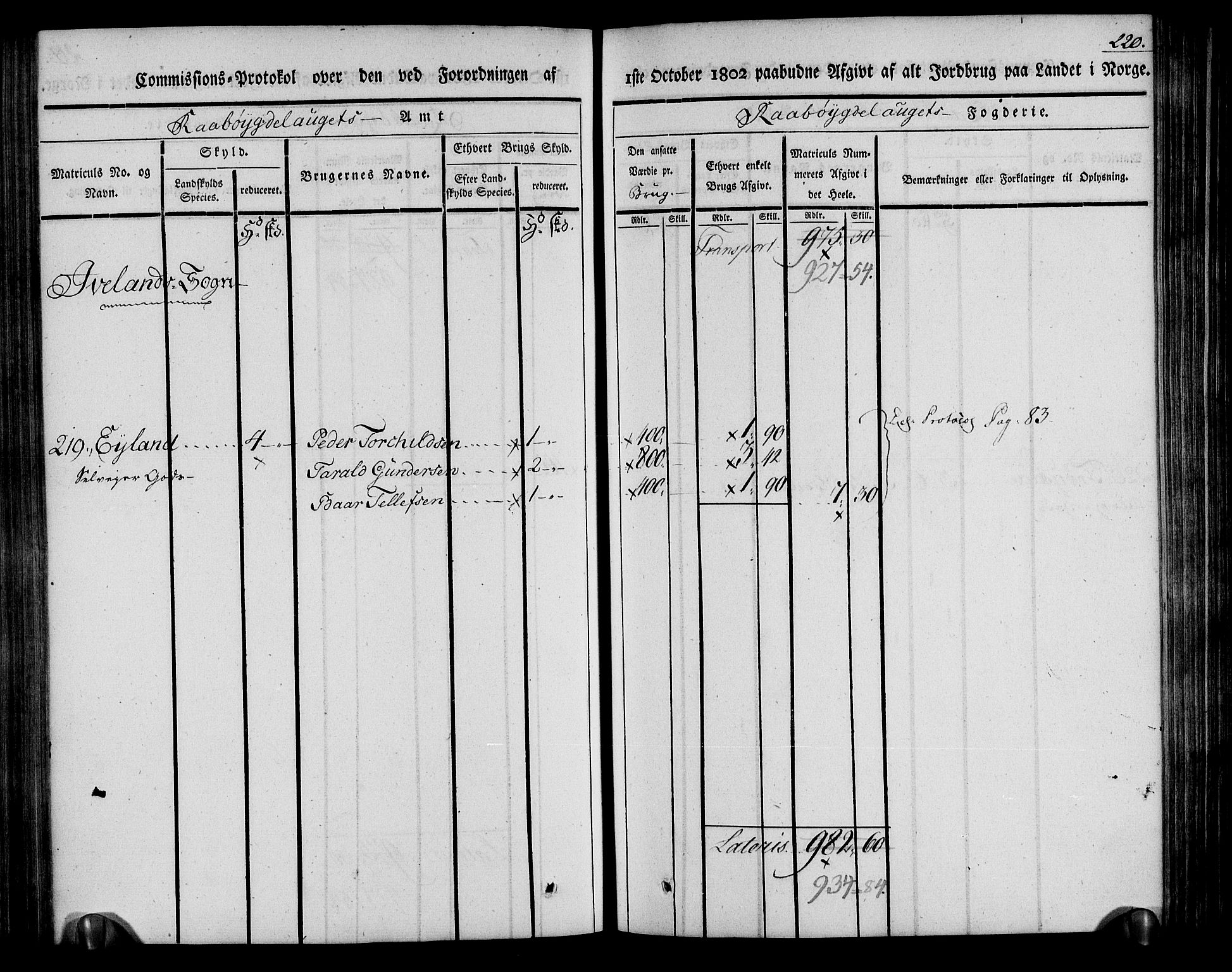 Rentekammeret inntil 1814, Realistisk ordnet avdeling, AV/RA-EA-4070/N/Ne/Nea/L0084: Råbyggelag fogderi. Kommisjonsprotokoll for Vestre Råbyggelagets sorenskriveri, 1803, s. 222