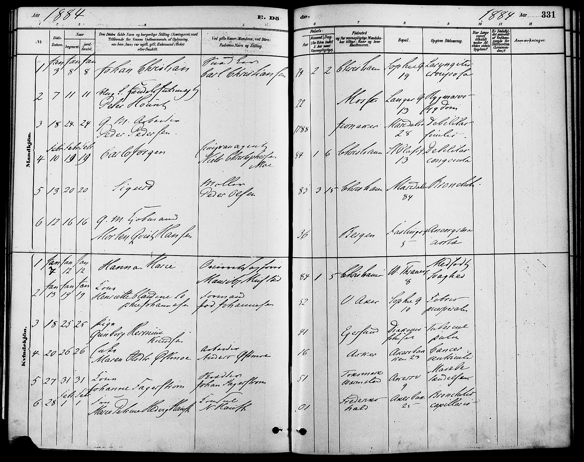 Gamle Aker prestekontor Kirkebøker, SAO/A-10617a/F/L0006: Ministerialbok nr. 6, 1880-1887, s. 331