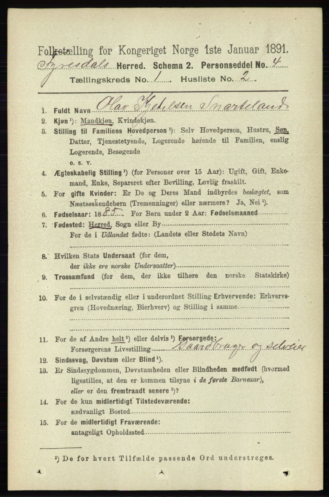 RA, Folketelling 1891 for 0831 Fyresdal herred, 1891, s. 69