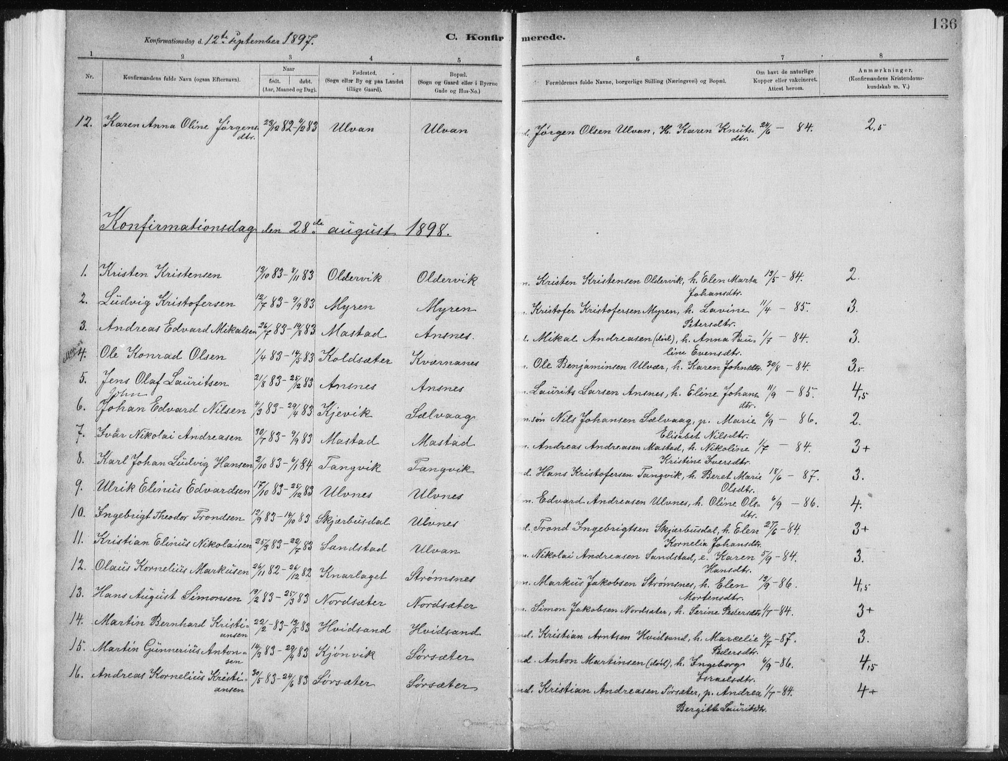 Ministerialprotokoller, klokkerbøker og fødselsregistre - Sør-Trøndelag, AV/SAT-A-1456/637/L0558: Ministerialbok nr. 637A01, 1882-1899, s. 136