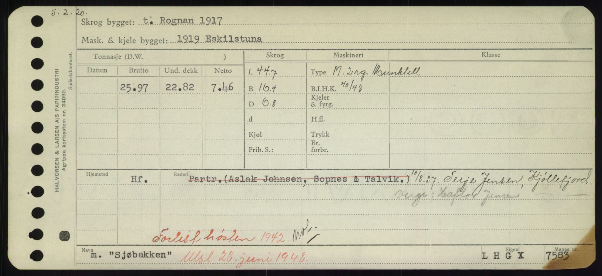 Sjøfartsdirektoratet med forløpere, Skipsmålingen, RA/S-1627/H/Hd/L0033: Fartøy, Sevi-Sjø, s. 337