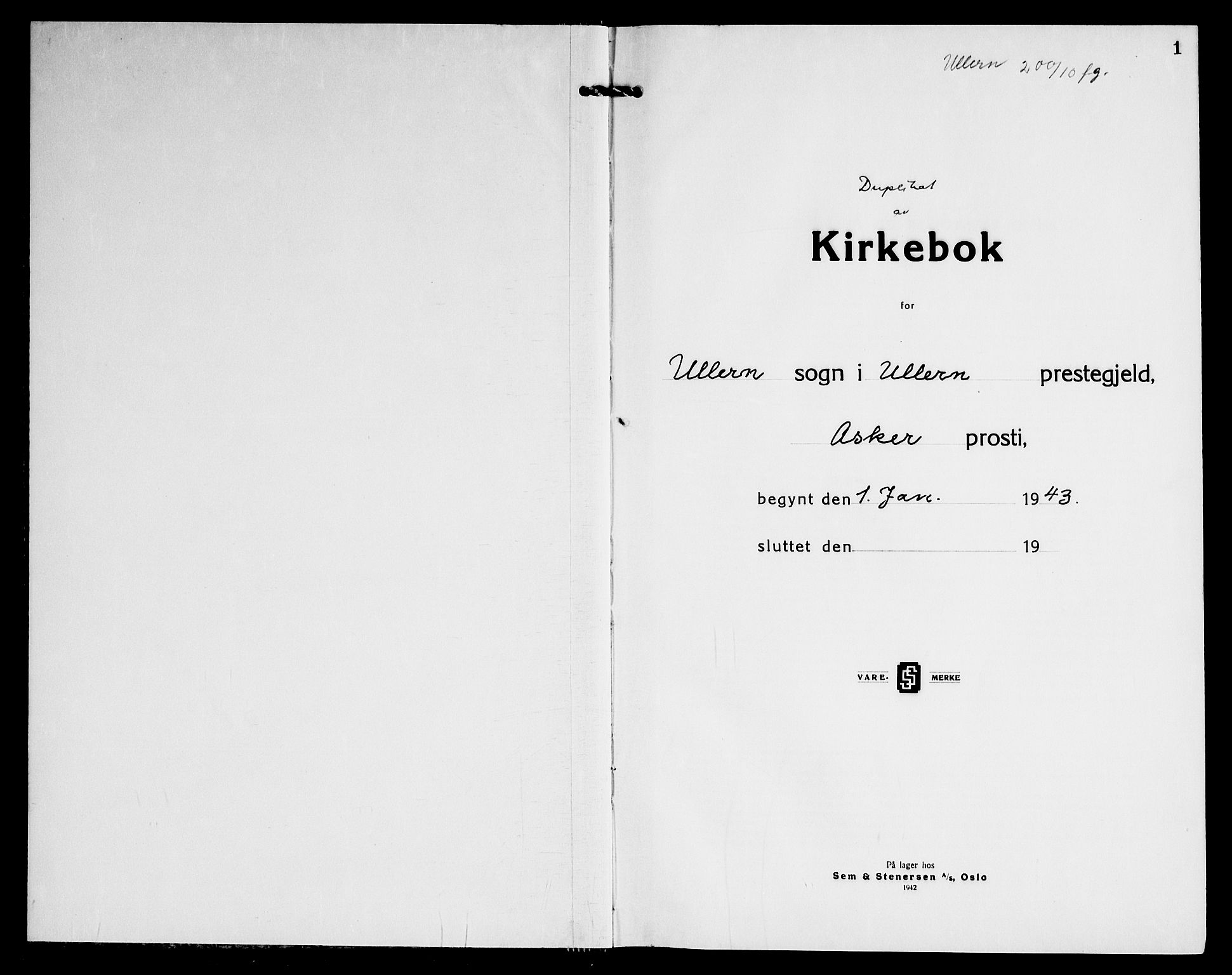 Ullern prestekontor Kirkebøker, AV/SAO-A-10740/G/L0002: Klokkerbok nr. 2, 1943-1947, s. 1