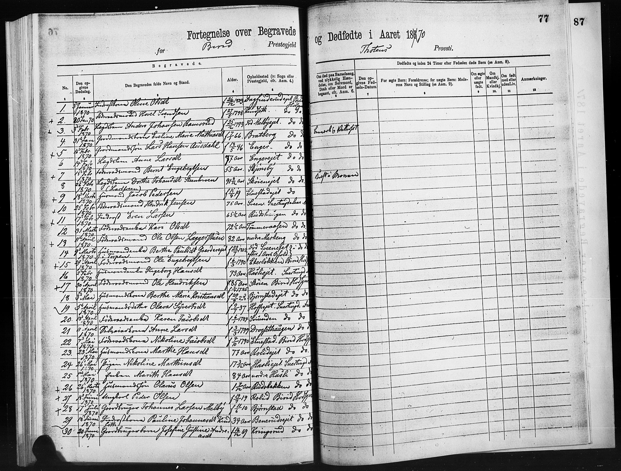 Statistisk sentralbyrå, Sosiodemografiske emner, Befolkning, RA/S-2228/D/Dd: Ministerialbok nr. -, 1866-1872, s. 77