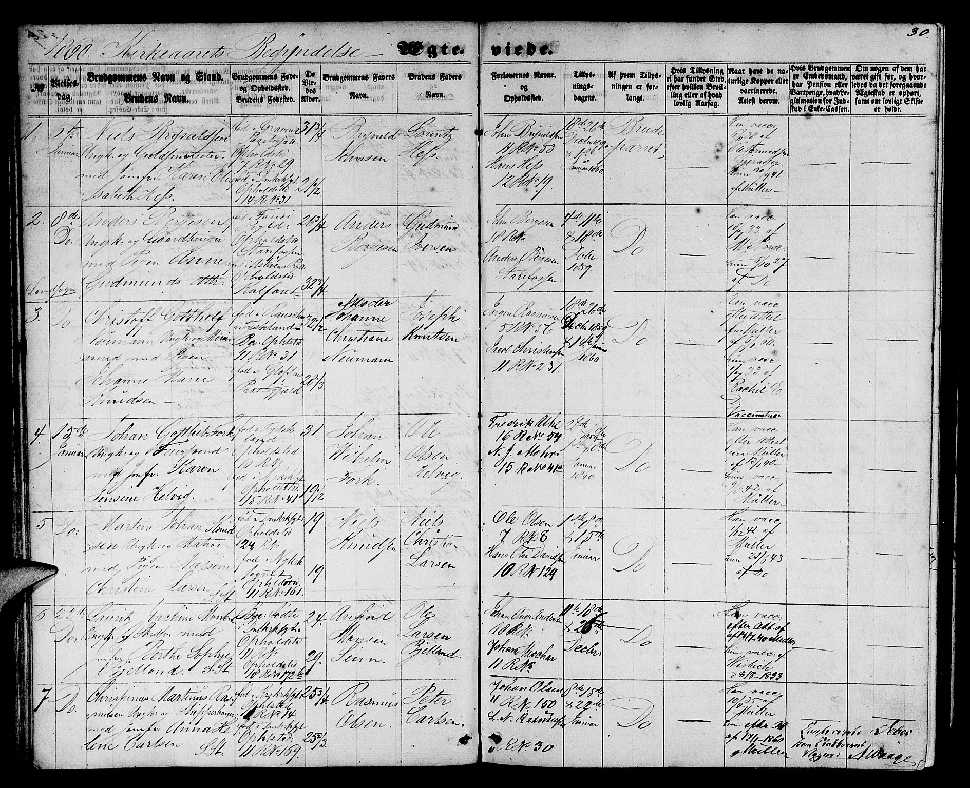 Domkirken sokneprestembete, AV/SAB-A-74801/H/Hab/L0030: Klokkerbok nr. D 2, 1857-1876, s. 30