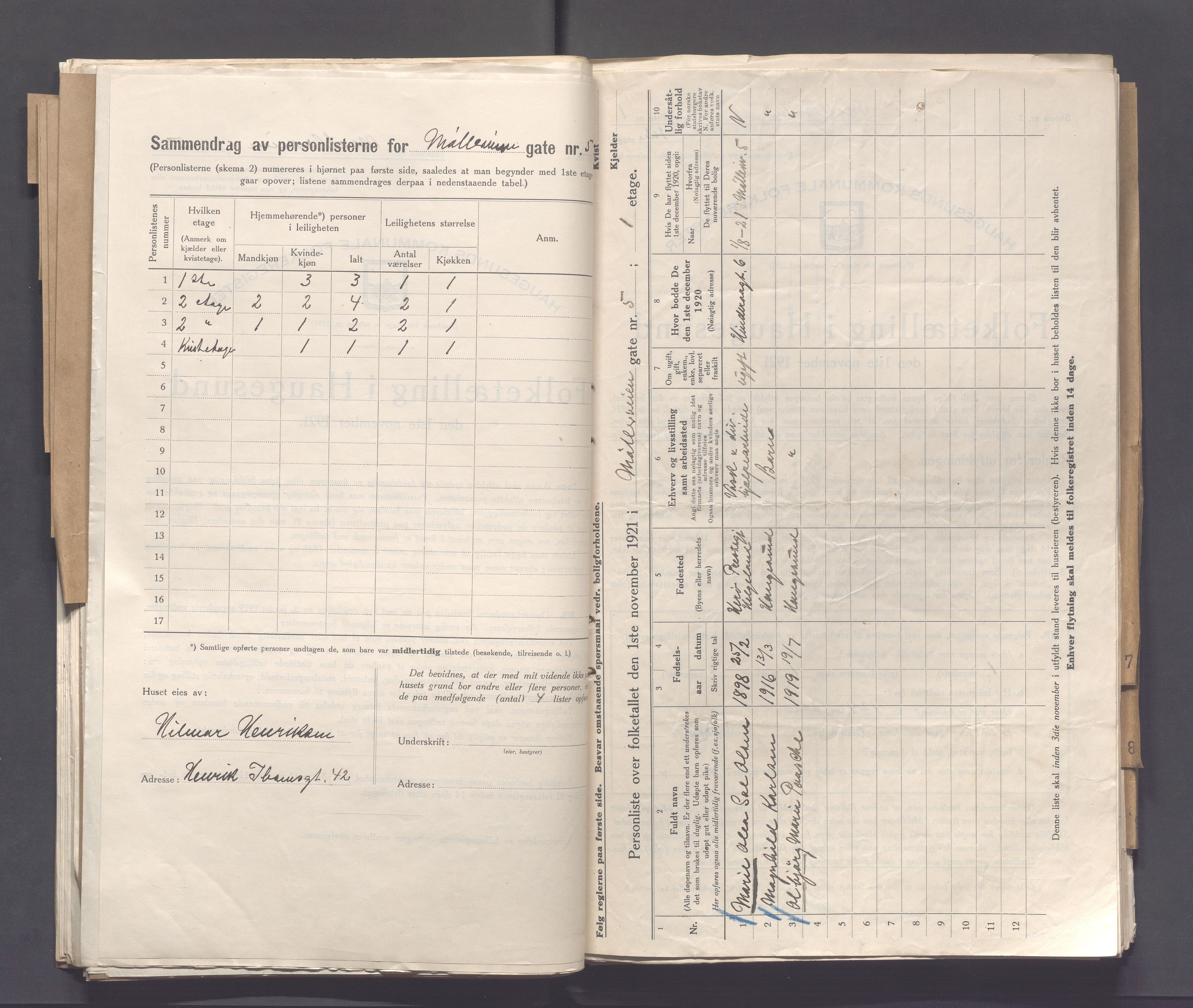 IKAR, Kommunal folketelling 1.11.1921 for Haugesund, 1921, s. 3069