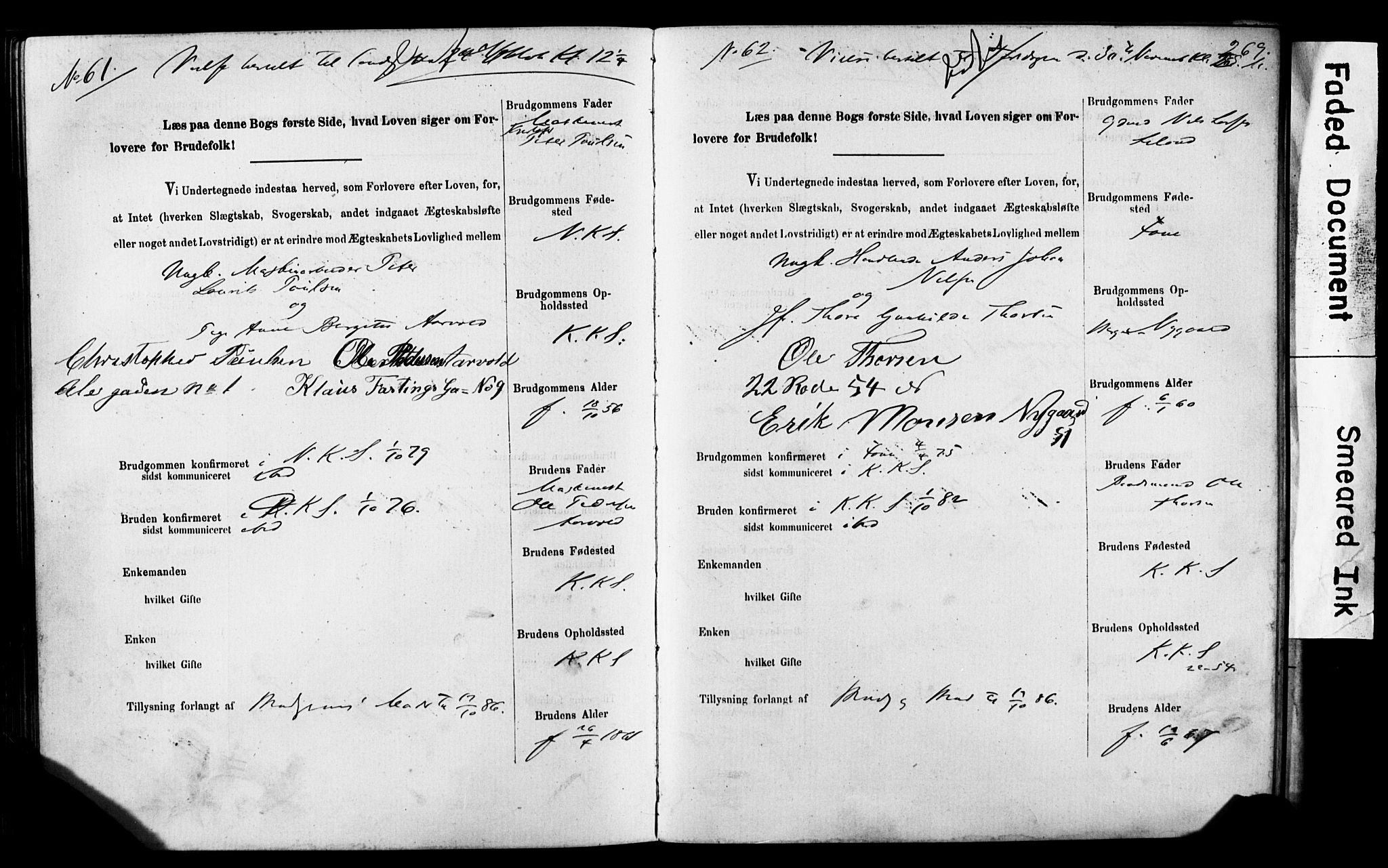 Korskirken sokneprestembete, SAB/A-76101: Forlovererklæringer nr. II.5.5, 1878-1889, s. 269