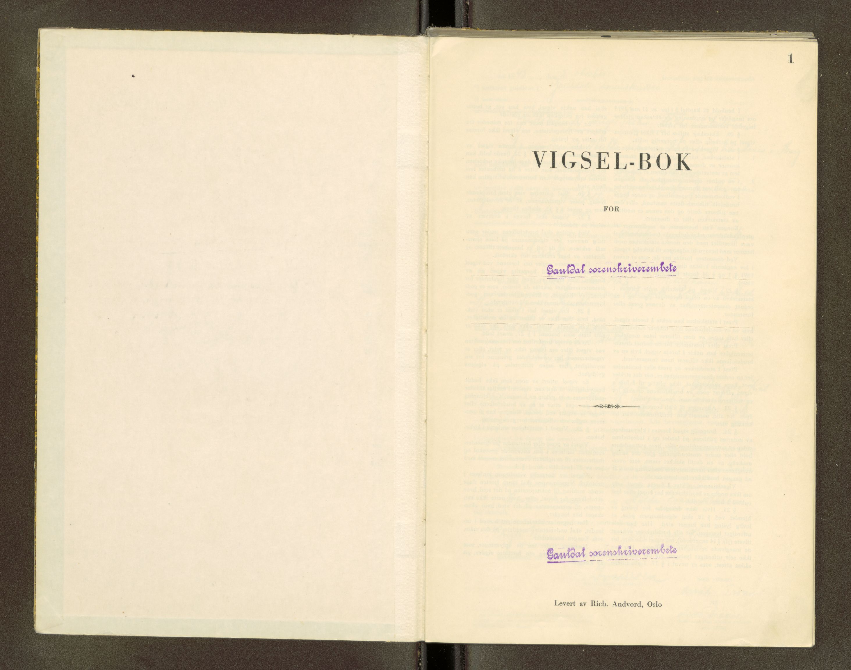 Gauldal sorenskriveri, AV/SAT-A-0014/1/6/6C/L0002: Vigselbok, 1943-1945, s. 1