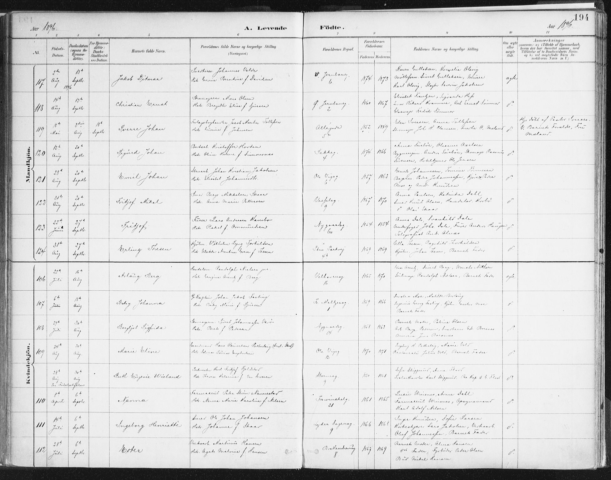 Johanneskirken sokneprestembete, SAB/A-76001/H/Haa/L0001: Ministerialbok nr. A 1, 1885-1900, s. 194