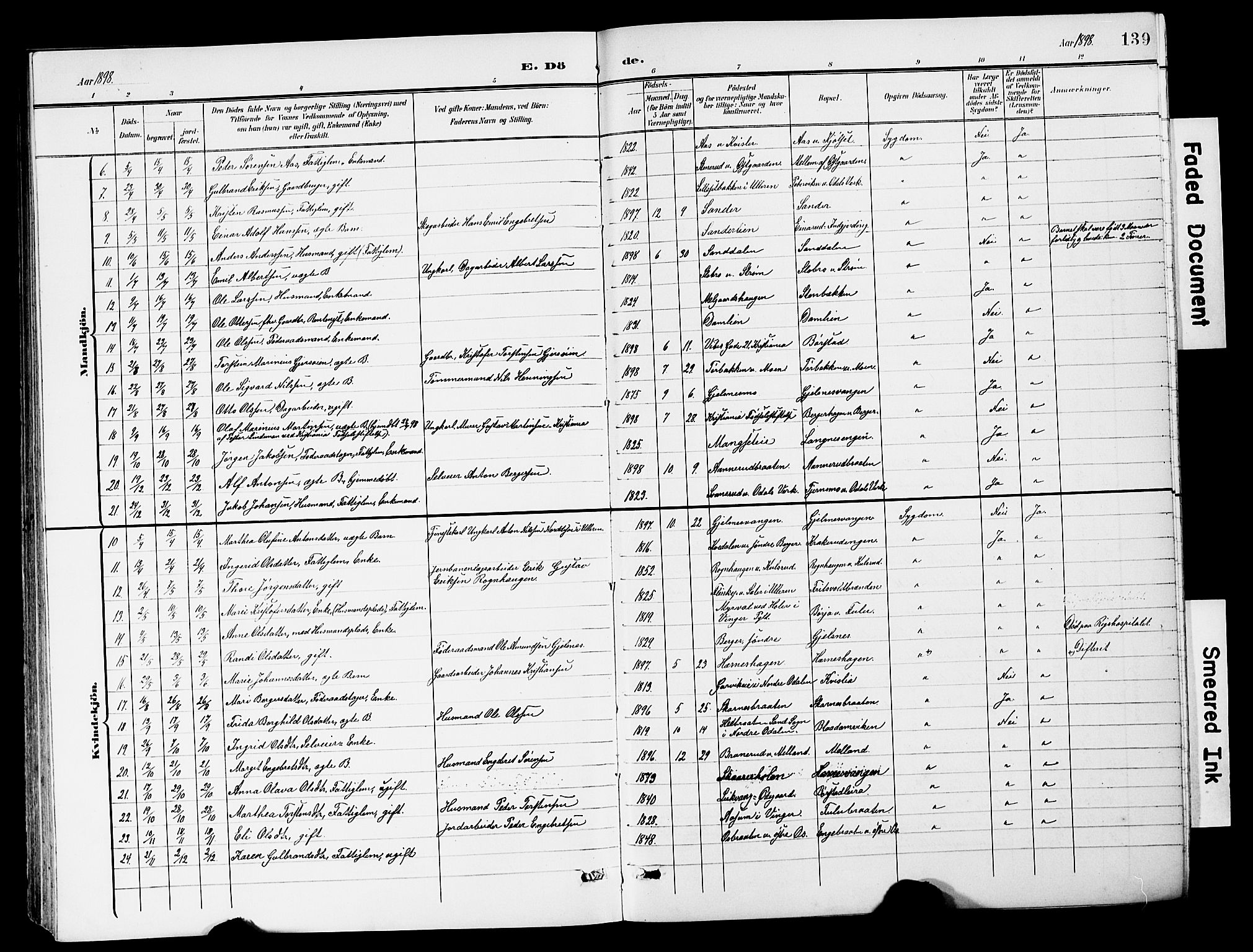 Sør-Odal prestekontor, AV/SAH-PREST-030/H/Ha/Hab/L0001: Klokkerbok nr. 1, 1895-1902, s. 139