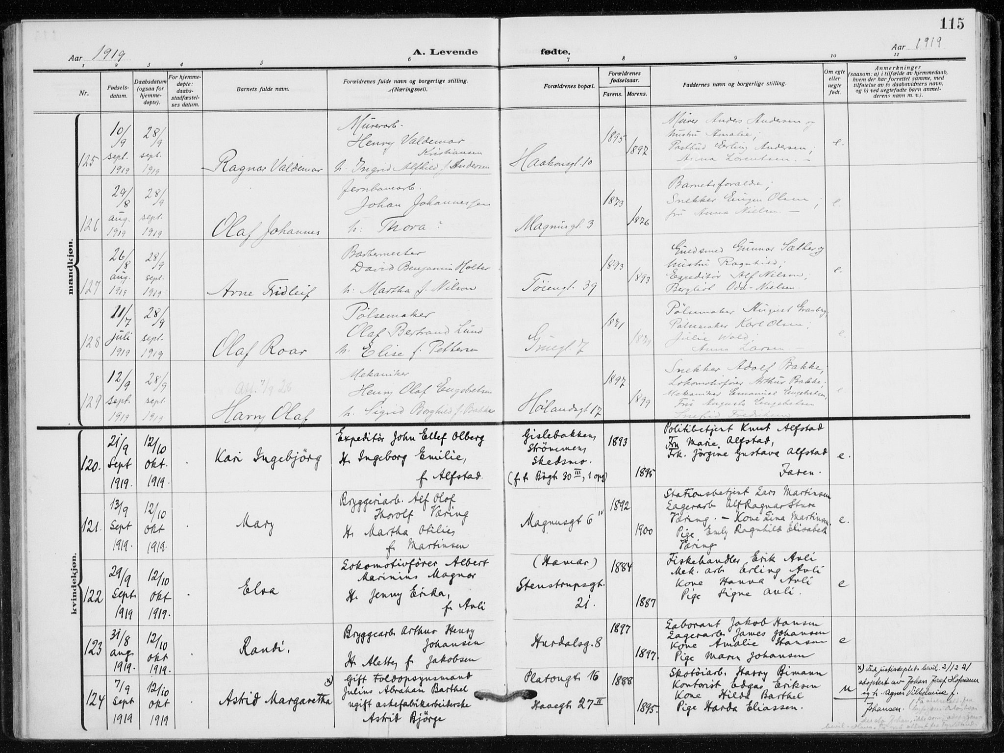 Kampen prestekontor Kirkebøker, AV/SAO-A-10853/F/Fa/L0012: Ministerialbok nr. I 12, 1916-1921, s. 115