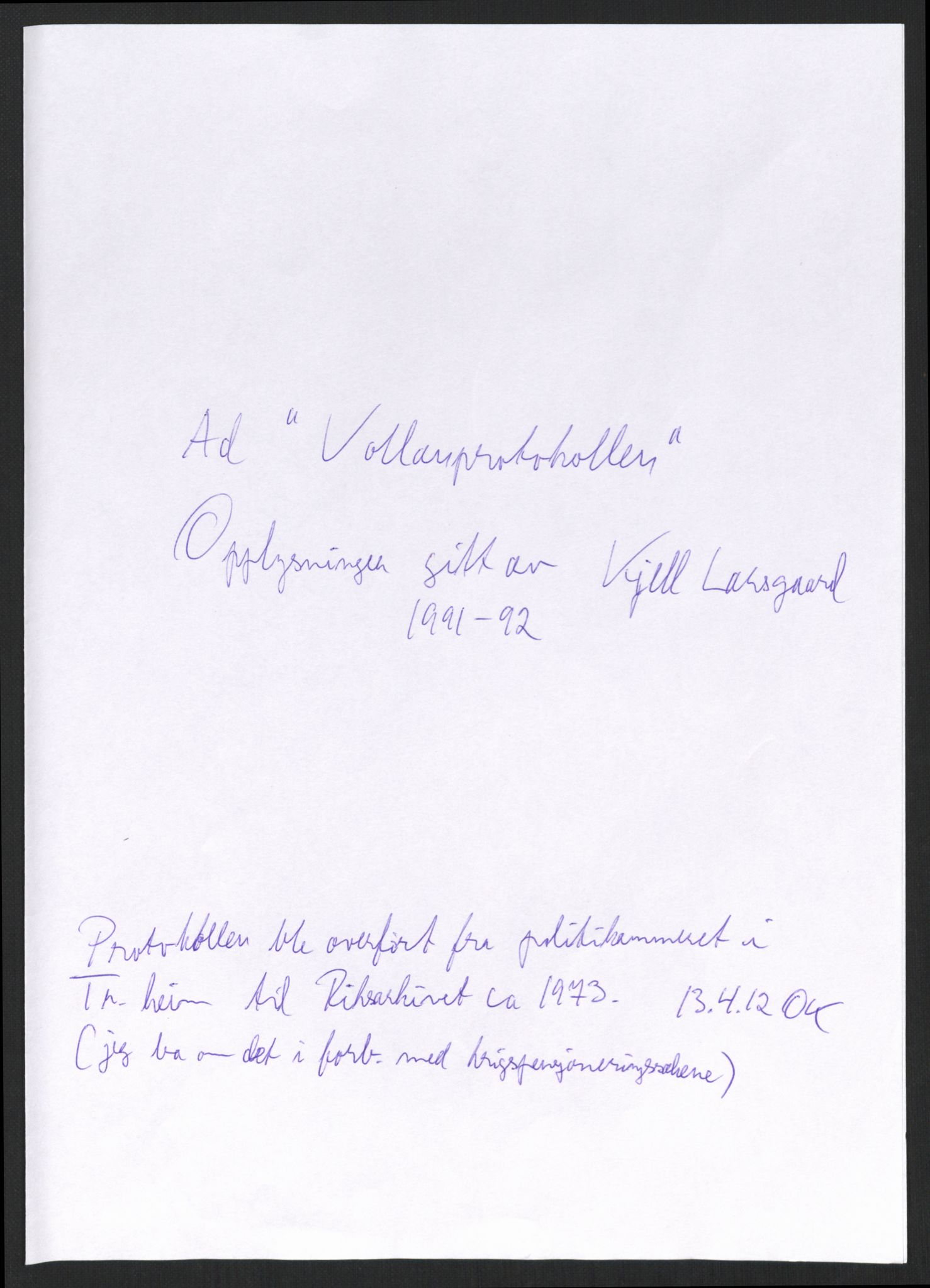 Befehlshaber der Sicherheitspolizei und des SD, AV/RA-RAFA-5969/F/Fc/L0001: Fangeprotokoll Vollan fengsel, 1941-1945