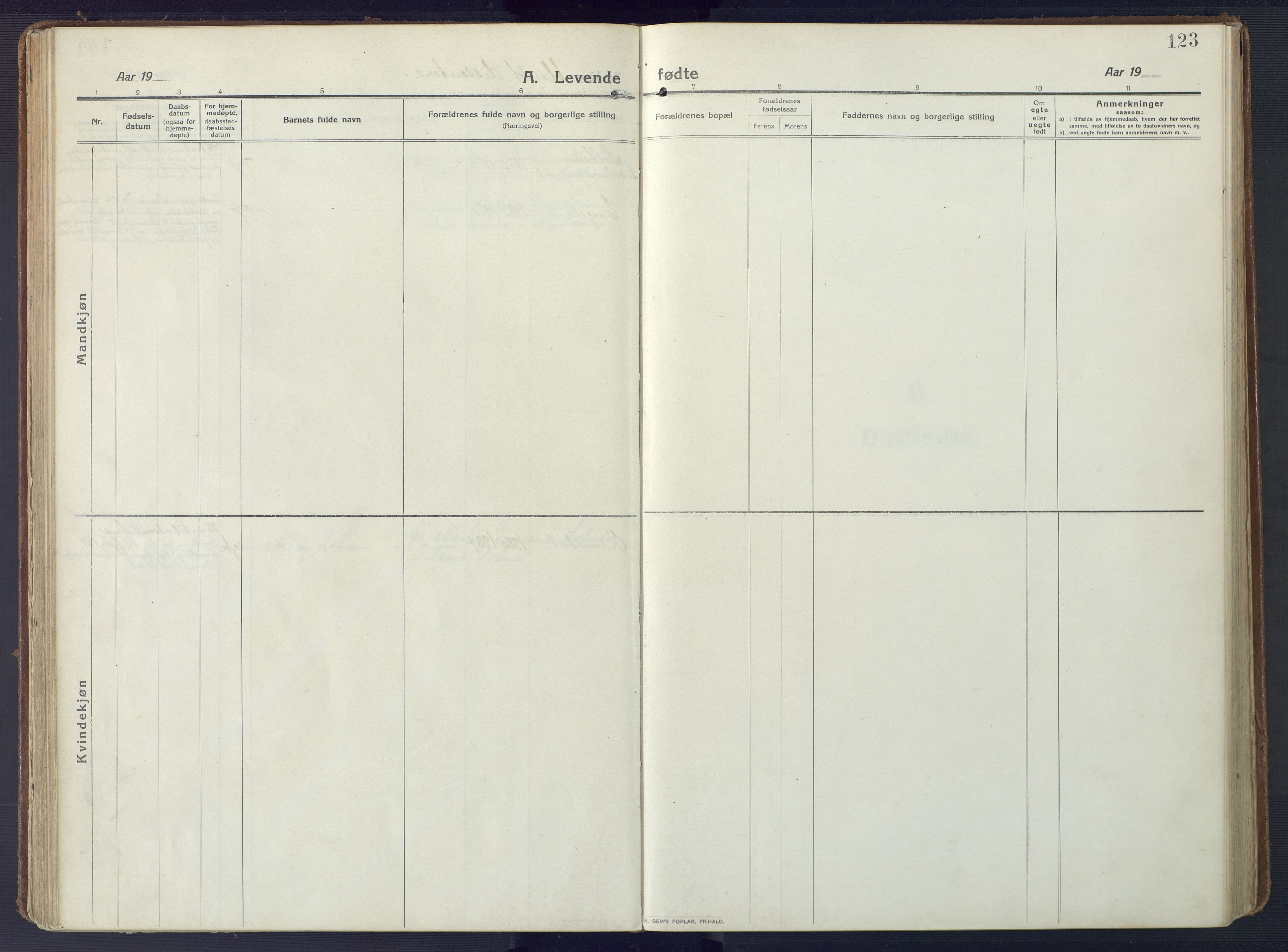 Sør-Audnedal sokneprestkontor, SAK/1111-0039/F/Fa/Fab/L0011: Ministerialbok nr. A 11, 1912-1938, s. 123