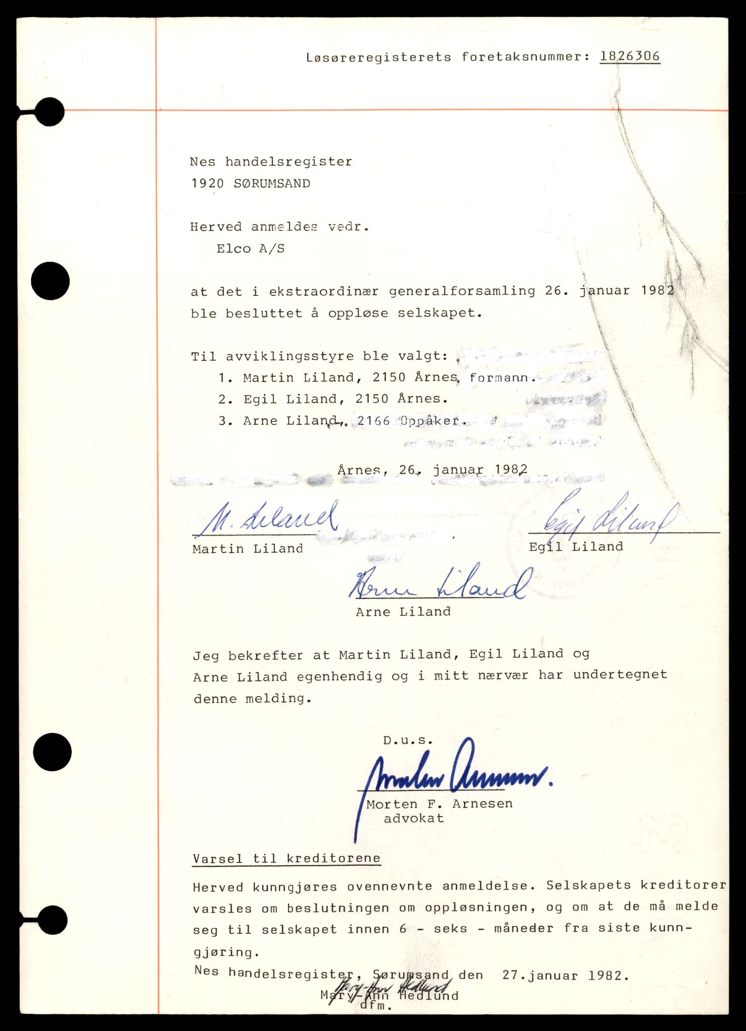 Nes tingrett, AV/SAT-A-10548/K/Ke/Keb/L0011: Aksjeselskap, Elc - Far, 1944-1990, s. 3