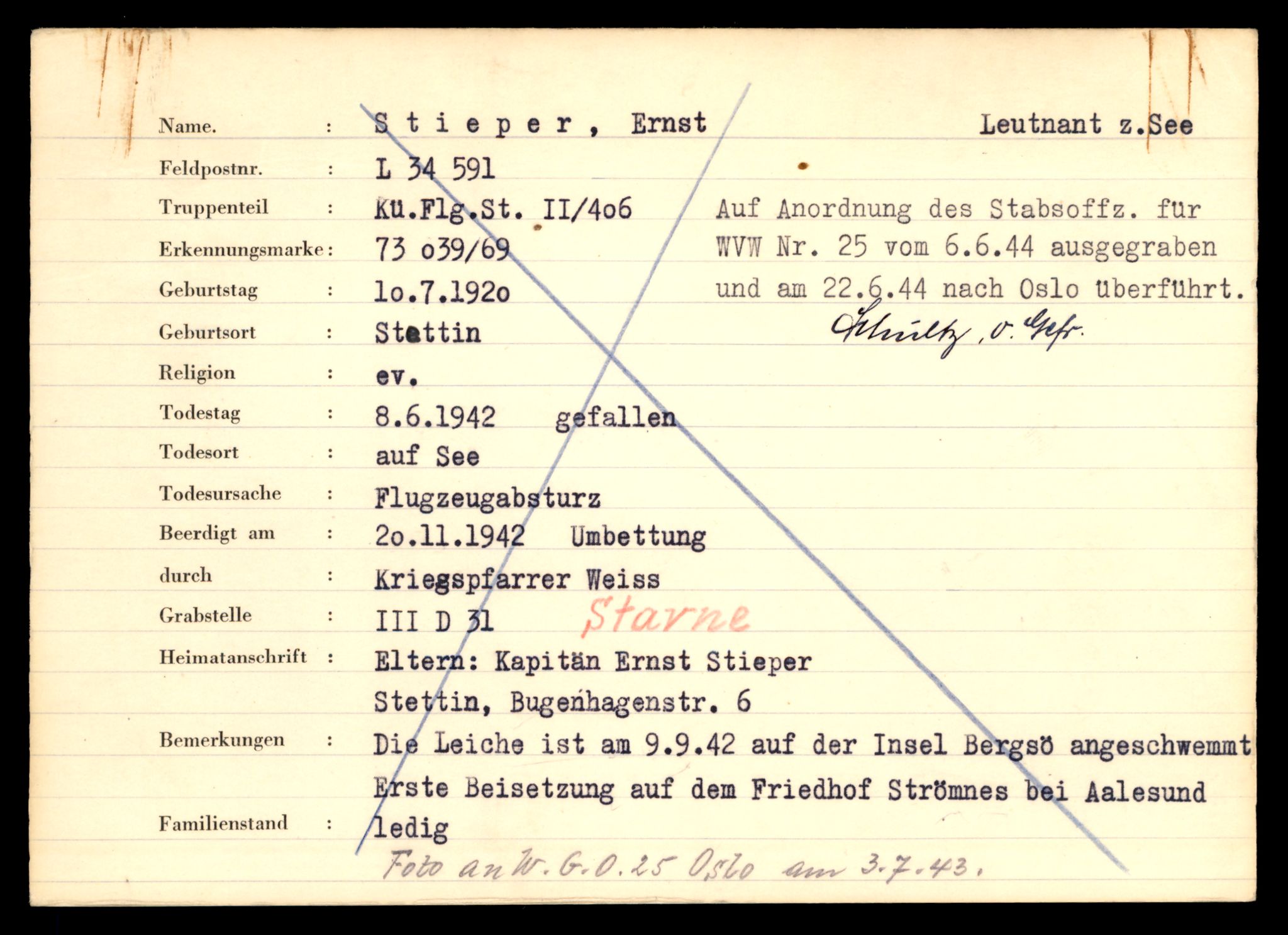 Distriktskontoret for krigsgraver, AV/SAT-A-5030/E/L0003: Kasett/kartotek over tysk Krigskirkegård Stavne, 1945, s. 1635