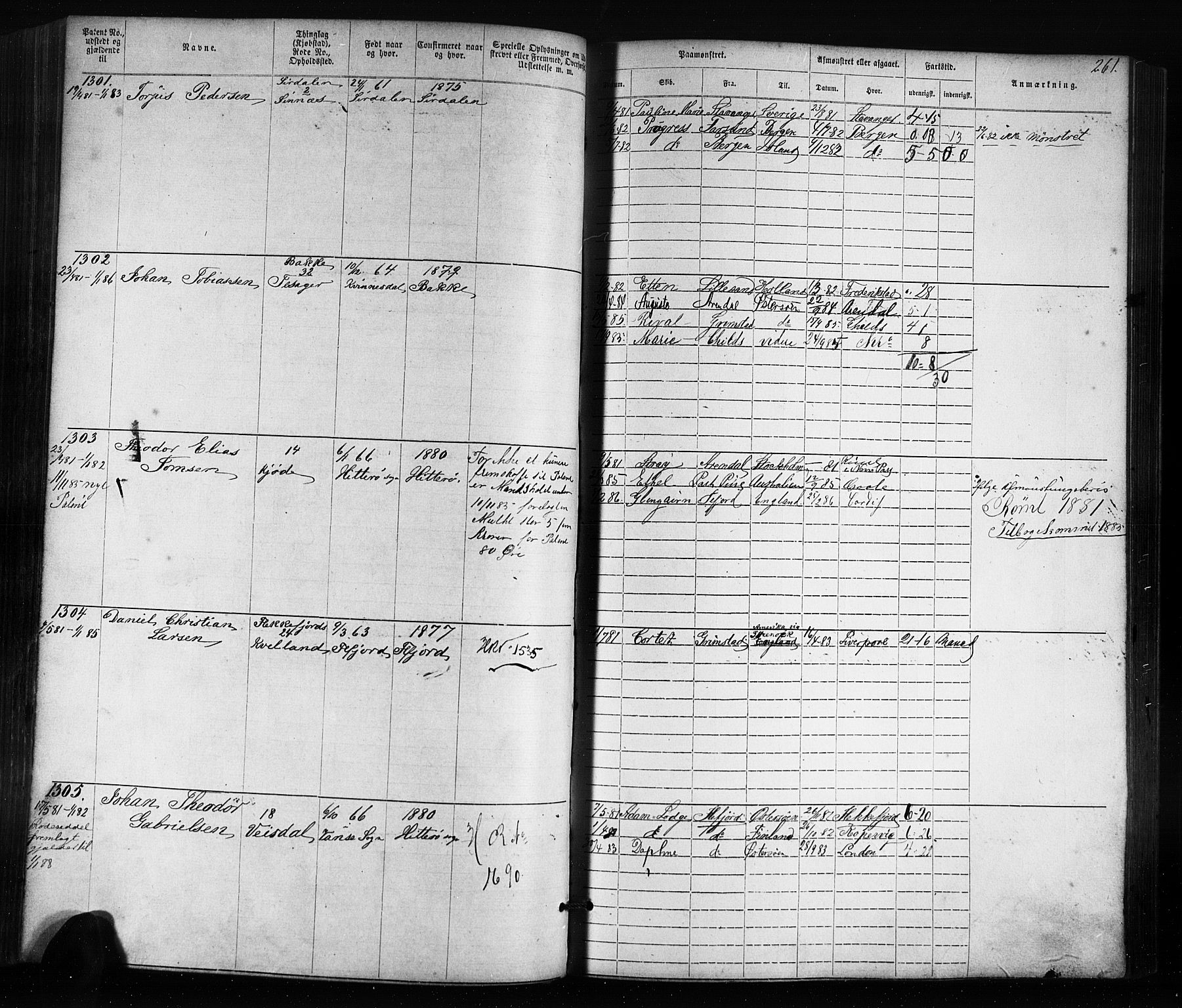 Flekkefjord mønstringskrets, SAK/2031-0018/F/Fa/L0005: Annotasjonsrulle nr 1-1915 med register, Æ-2, 1868-1896, s. 283