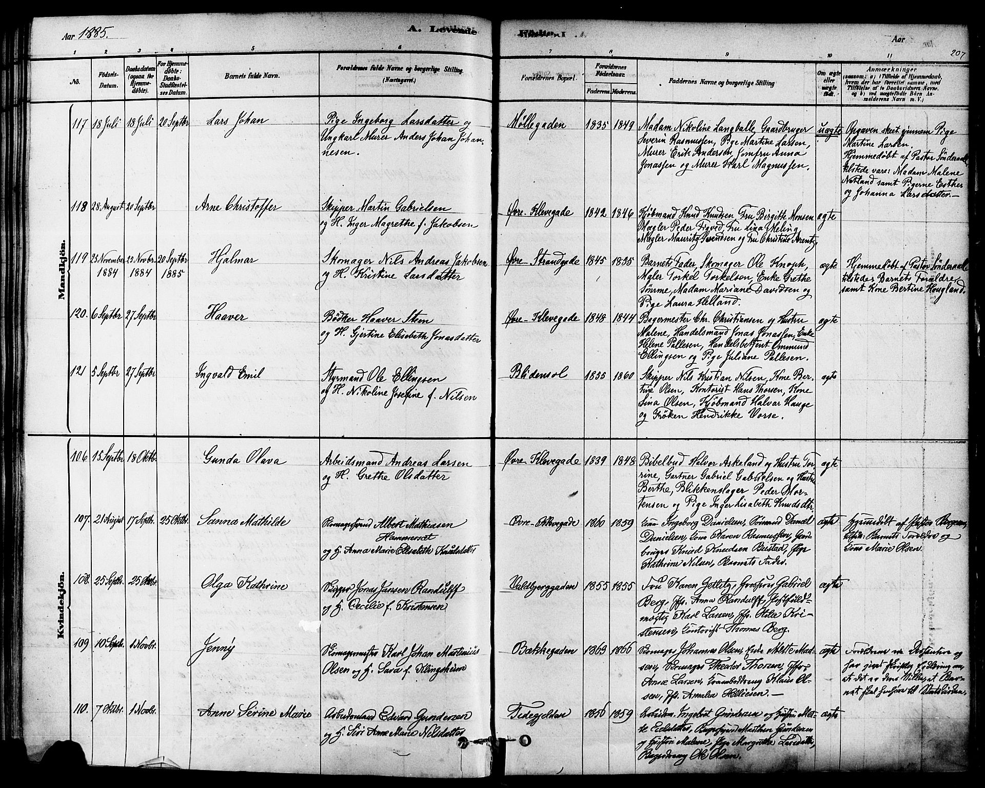 Domkirken sokneprestkontor, AV/SAST-A-101812/001/30/30BA/L0026: Ministerialbok nr. A 25, 1878-1889, s. 207
