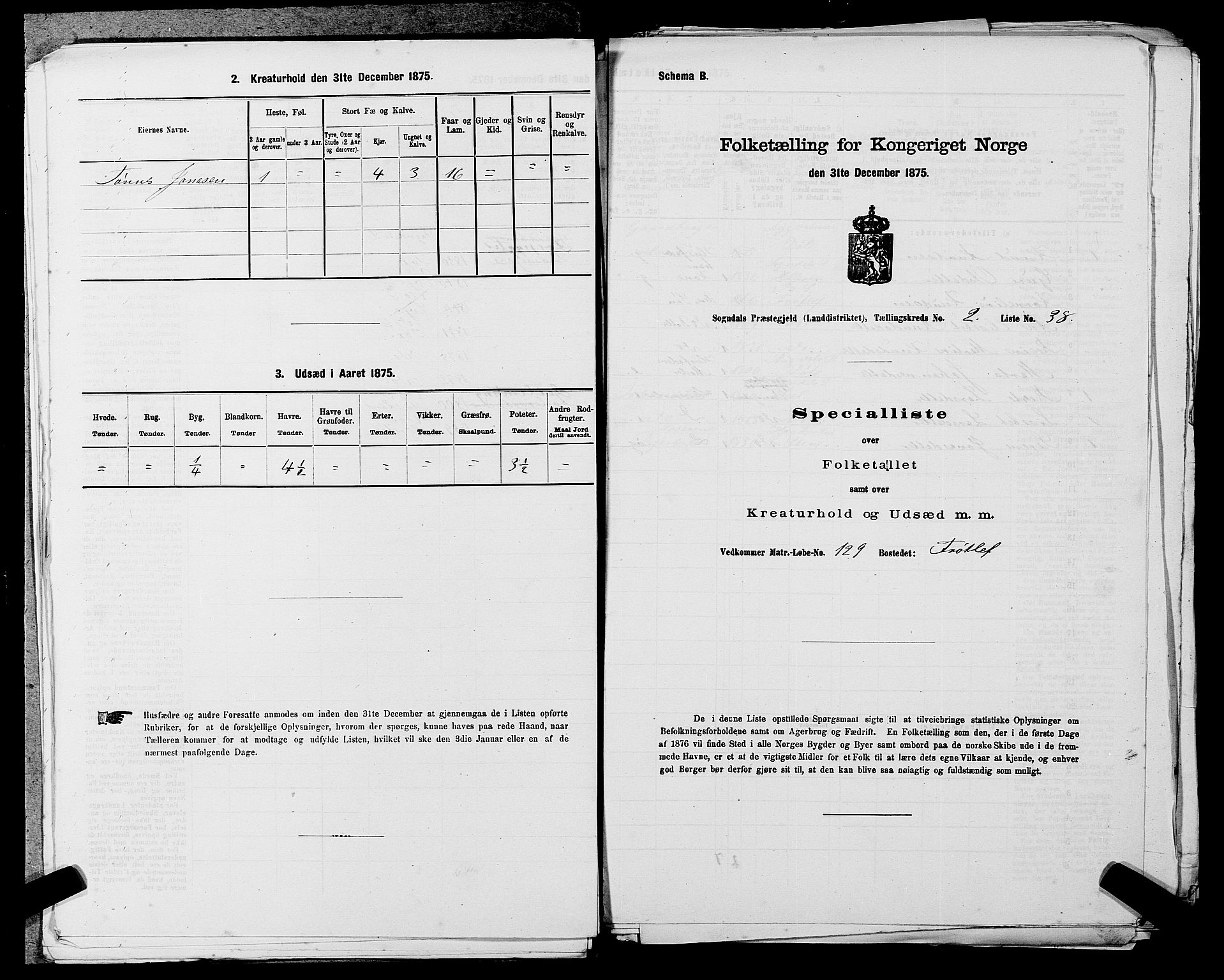 SAST, Folketelling 1875 for 1111L Sokndal prestegjeld, Sokndal landsokn, 1875, s. 180