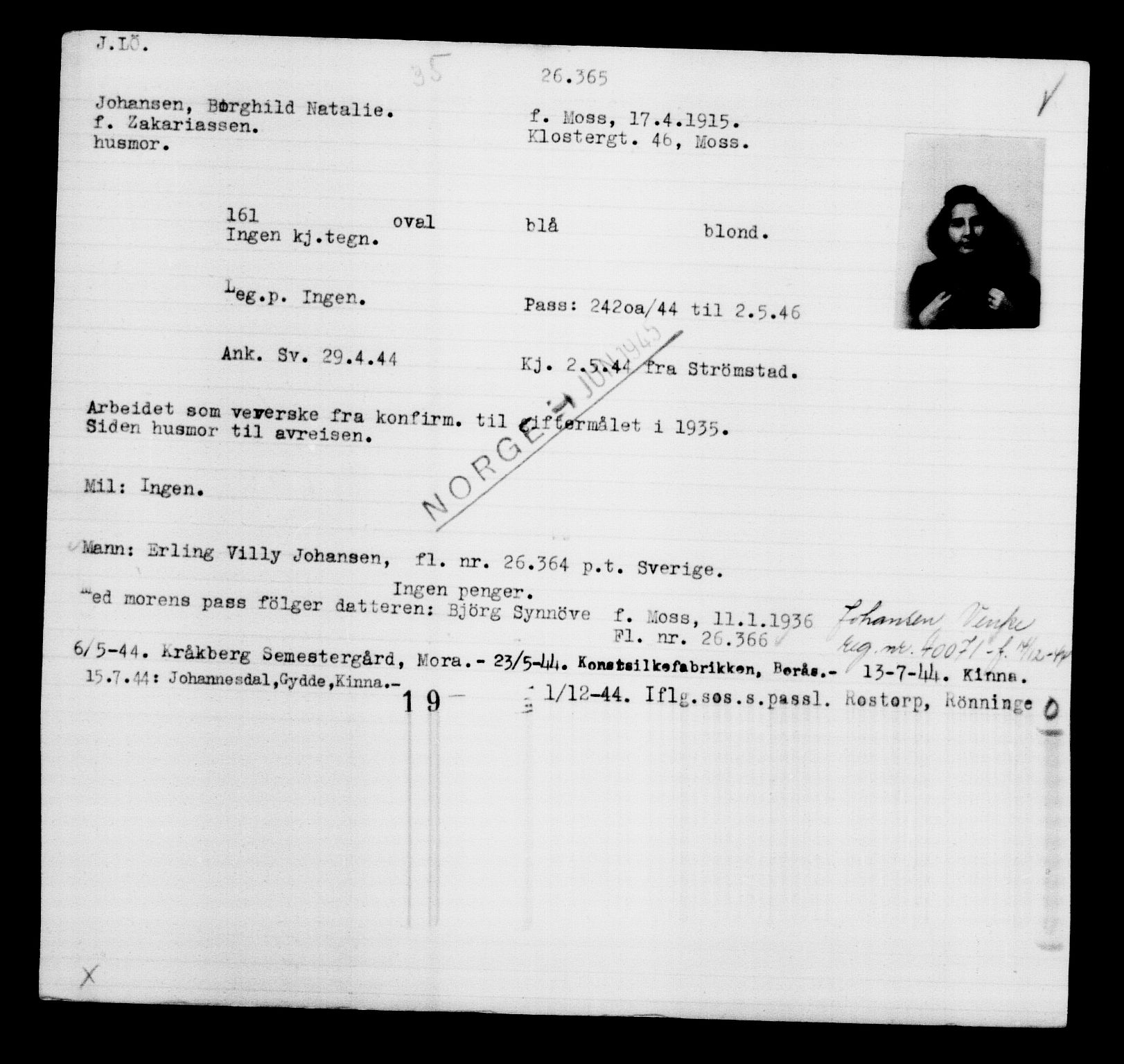 Utenriksstasjonene, Legasjonen i Stockholm, Flyktningkontoret, AV/RA-S-6753/V/Va/L0011: Kjesäterkartoteket, flyktninger med registreringsnr. 25300-28349, 1940-1945, s. 1123