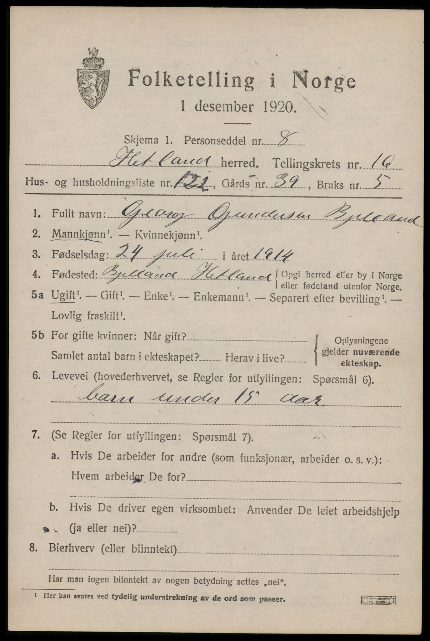 SAST, Folketelling 1920 for 1126 Hetland herred, 1920, s. 24503