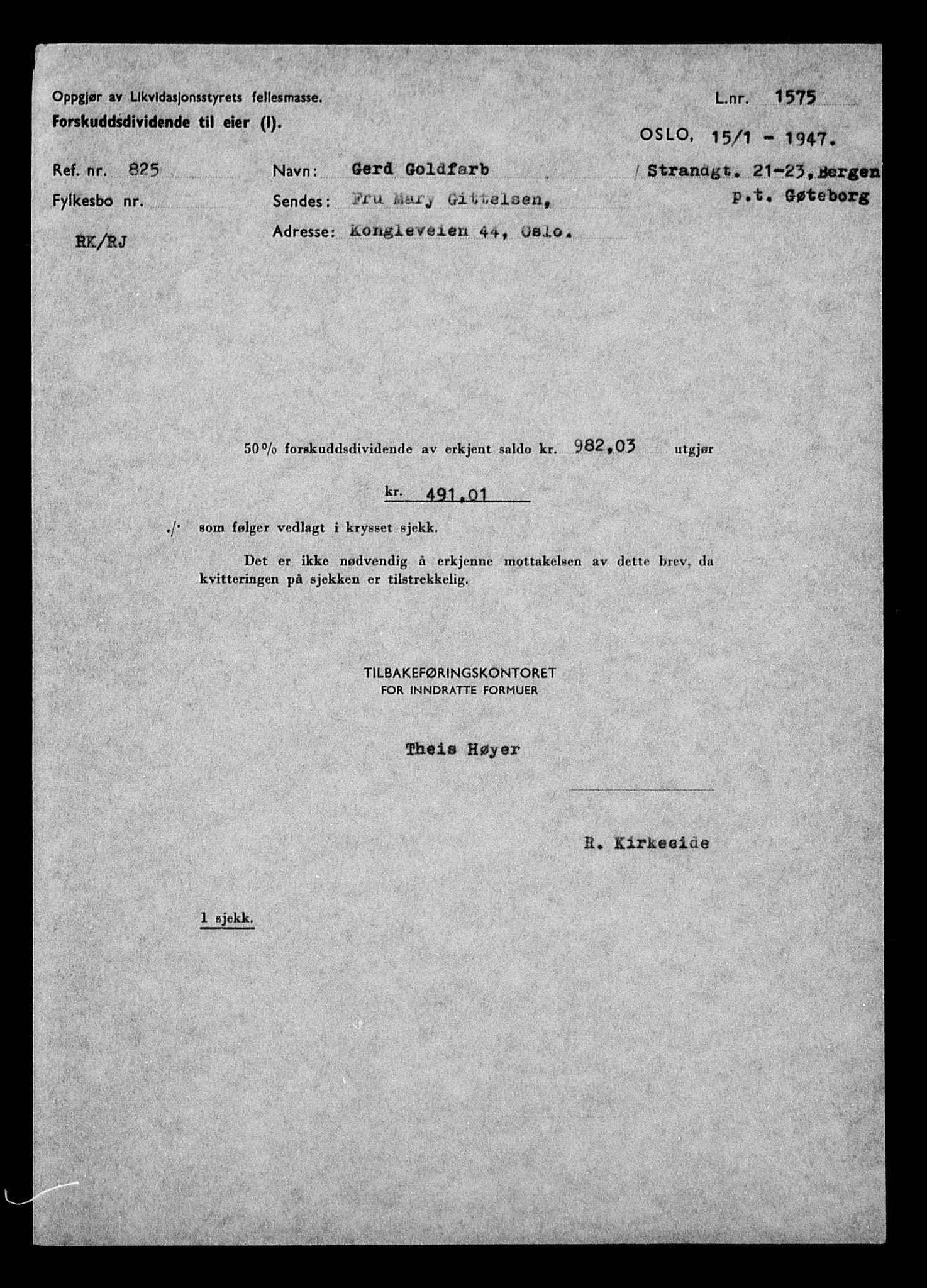 Justisdepartementet, Tilbakeføringskontoret for inndratte formuer, AV/RA-S-1564/H/Hc/Hcd/L0996: --, 1945-1947, s. 44