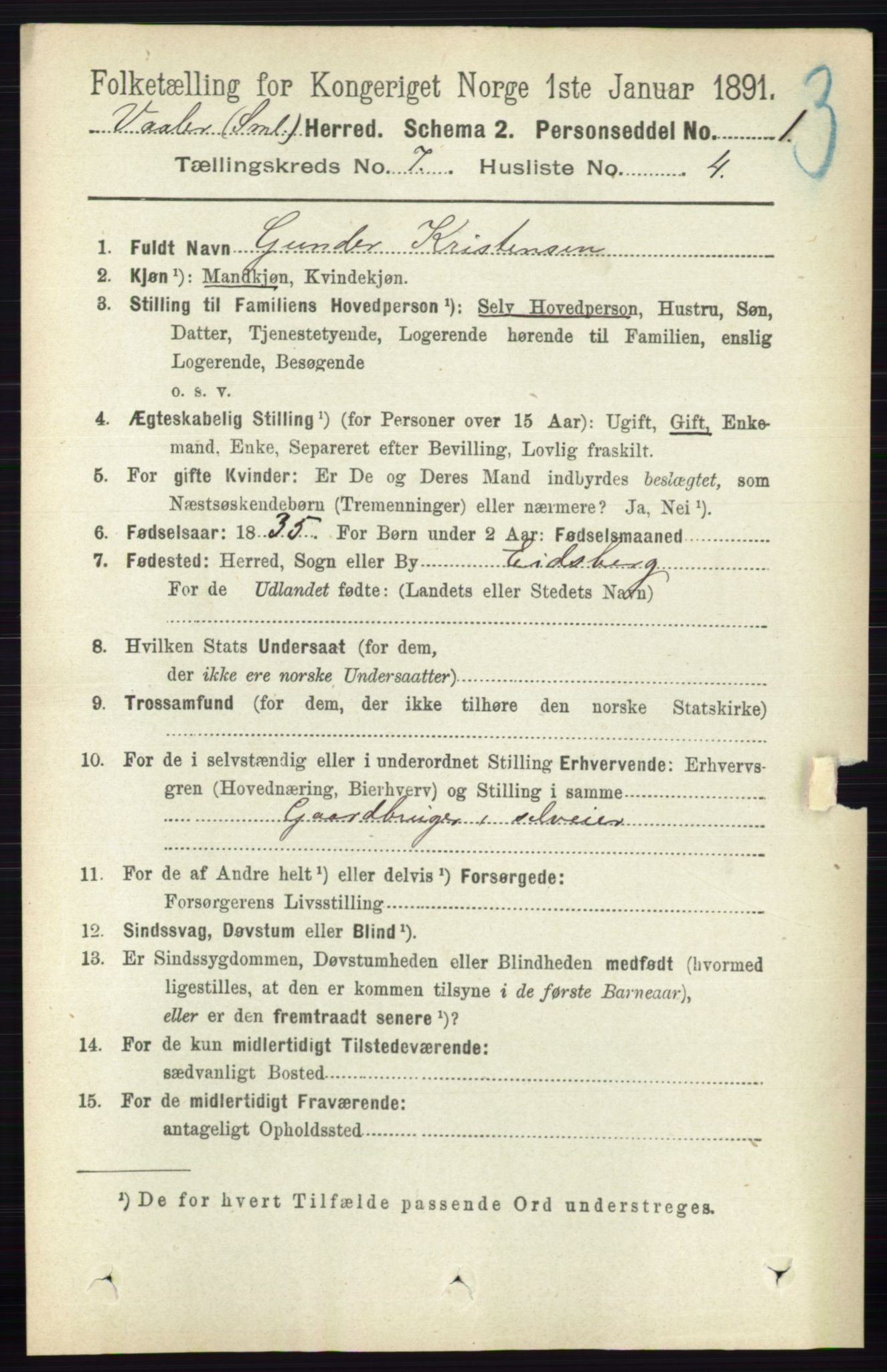 RA, Folketelling 1891 for 0137 Våler herred, 1891, s. 2862