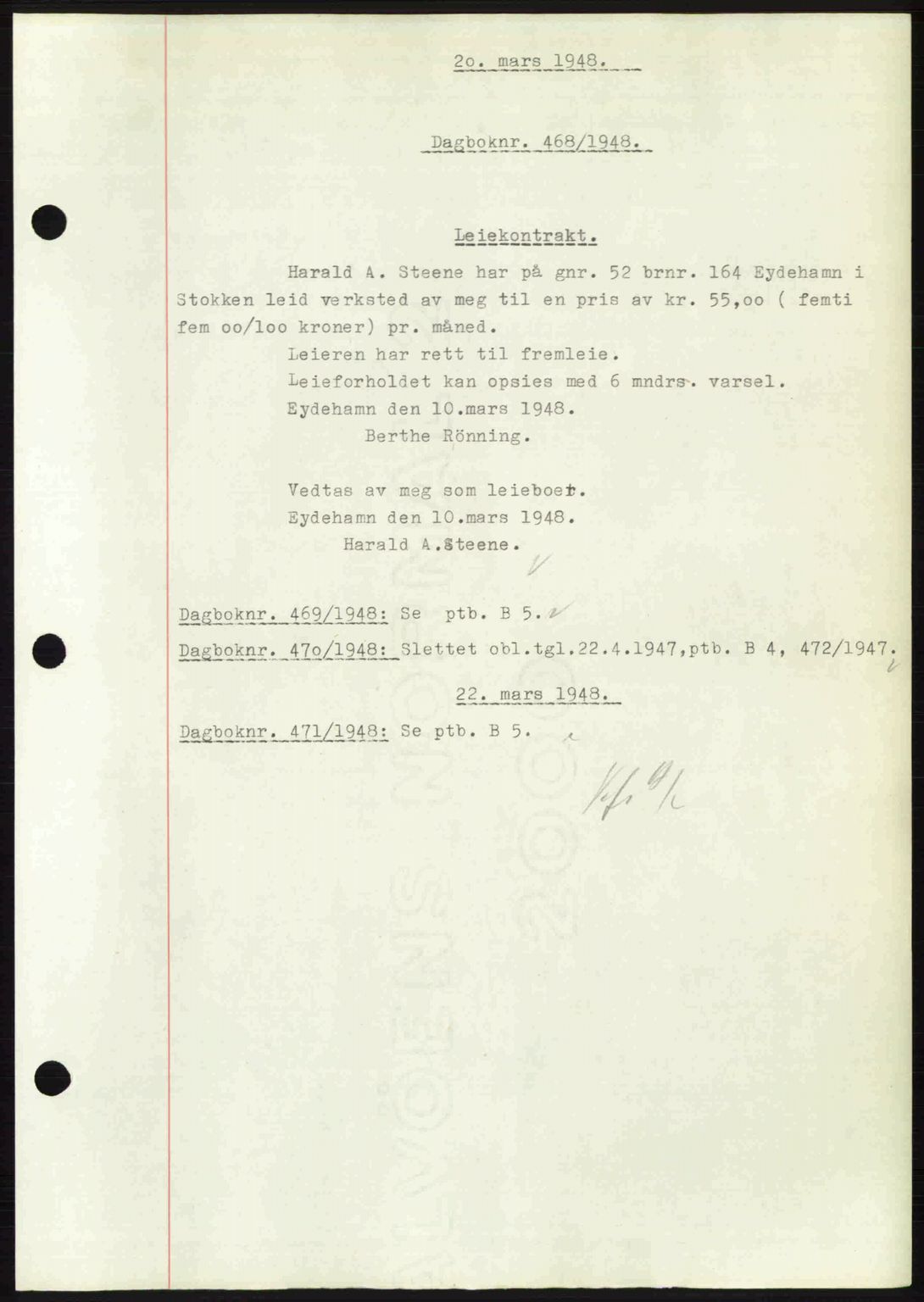 Nedenes sorenskriveri, SAK/1221-0006/G/Gb/Gba/L0059: Pantebok nr. A11, 1948-1948, Dagboknr: 468/1948