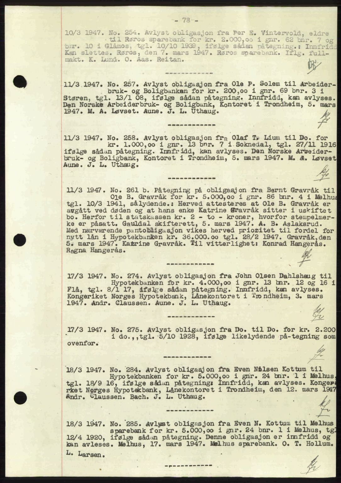 Gauldal sorenskriveri, SAT/A-0014/1/2/2C: Pantebok nr. A3, 1947-1947, Dagboknr: 254/1947