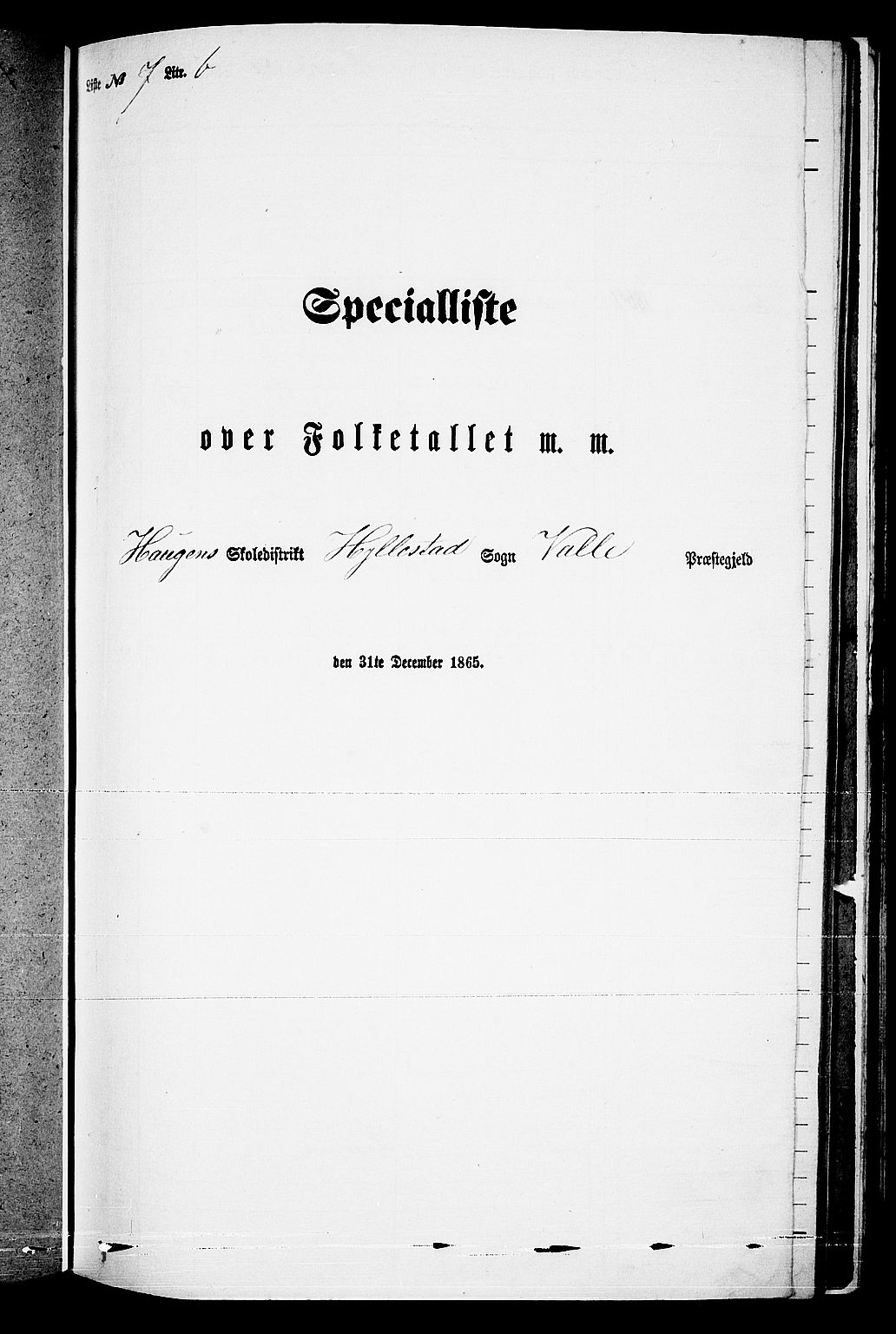 RA, Folketelling 1865 for 0940P Valle prestegjeld, 1865, s. 112