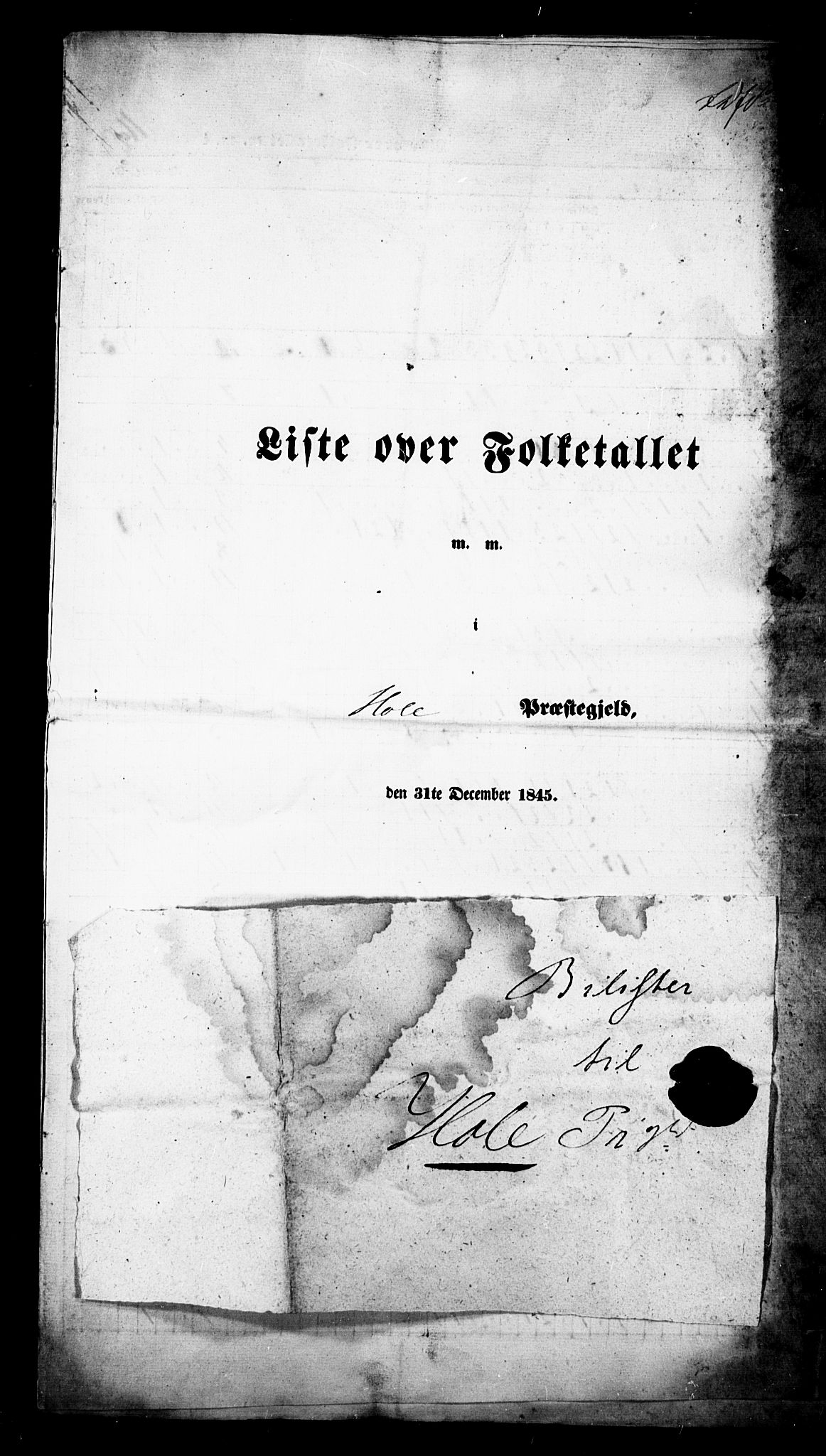 , Folketelling 1845 for 0612P Hole prestegjeld, 1845, s. 1