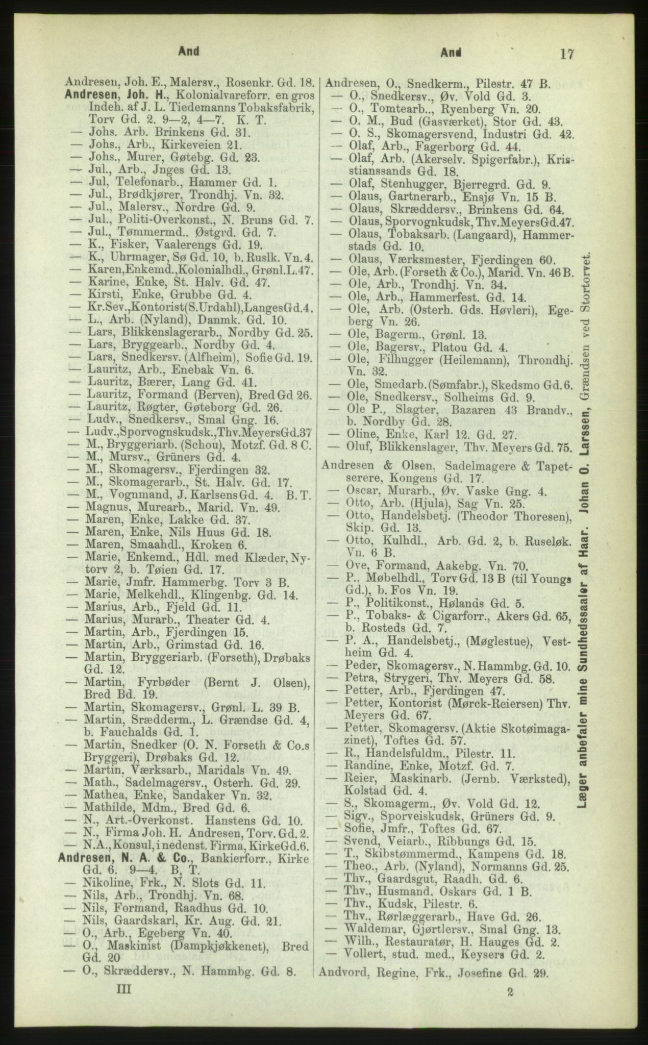 Kristiania/Oslo adressebok, PUBL/-, 1883, s. 17
