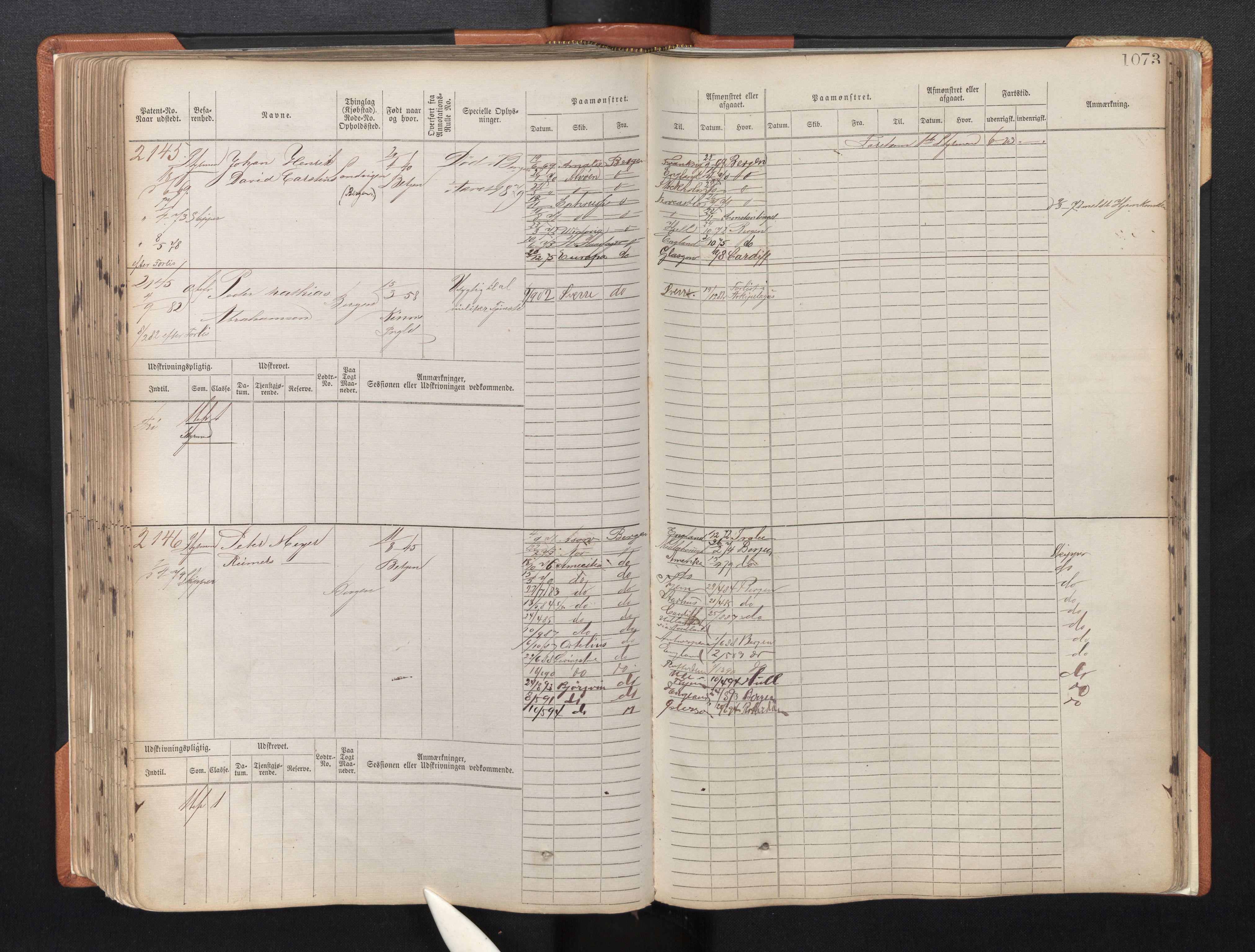 Innrulleringssjefen i Bergen, SAB/A-100050/F/Fc/L0003: Sjøfartshovedrulle, nr. 1611 - 2402, 1869-1871, s. 1073